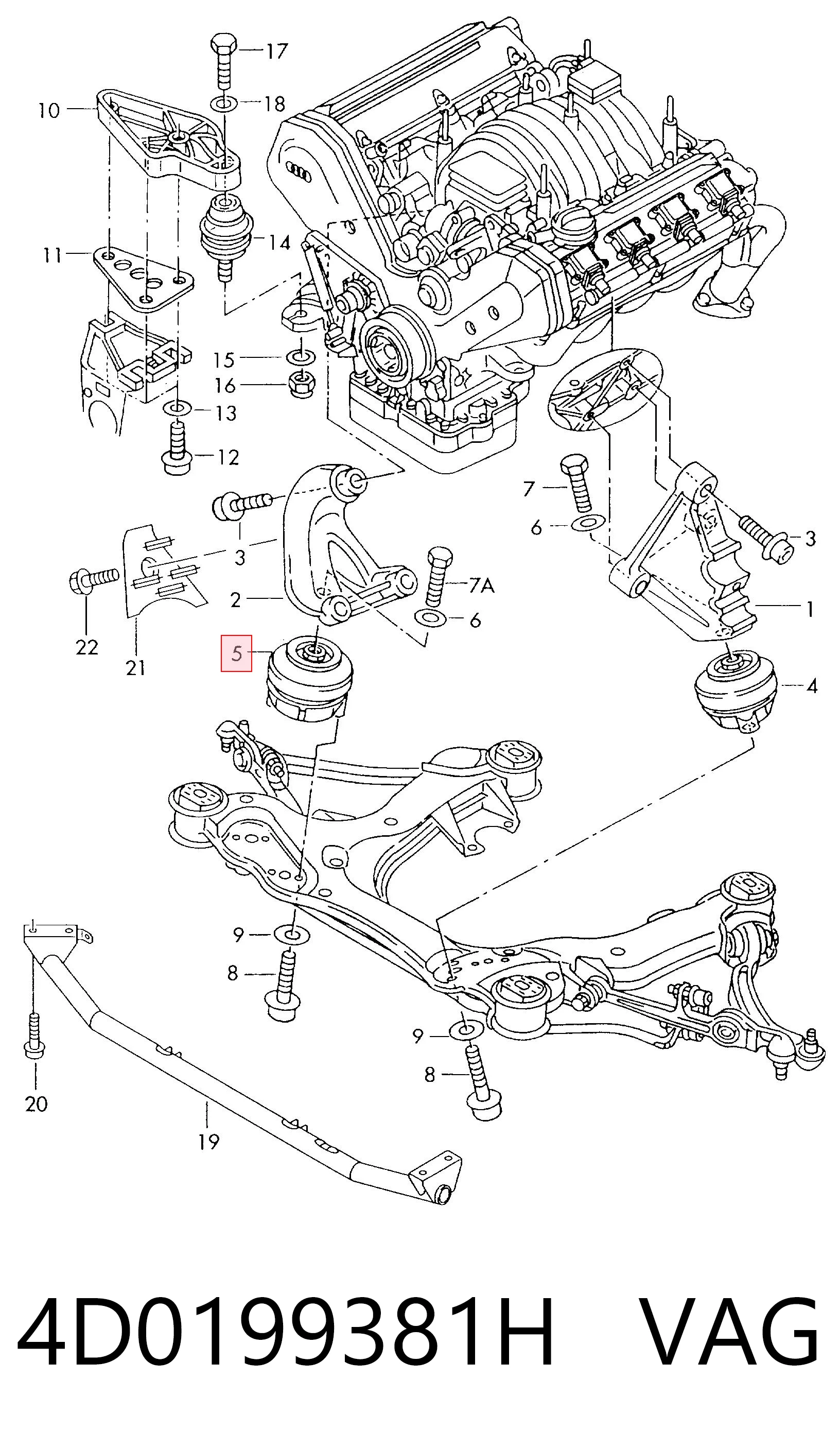 Правая подушка двигателя на Audi A8 D2 4D2, 4D8