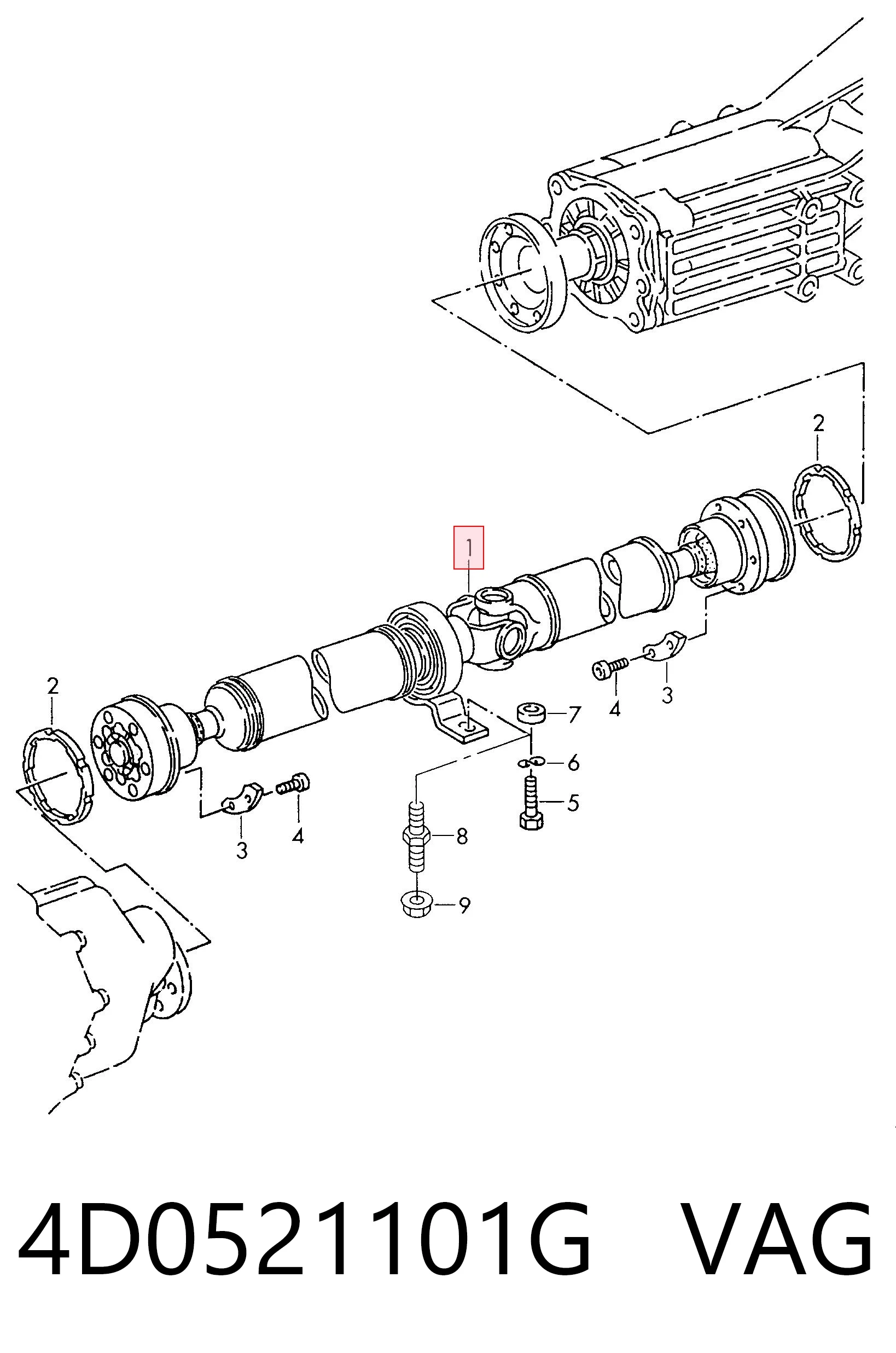Карданный вал заднего моста на Audi A8 D2 4D2, 4D8
