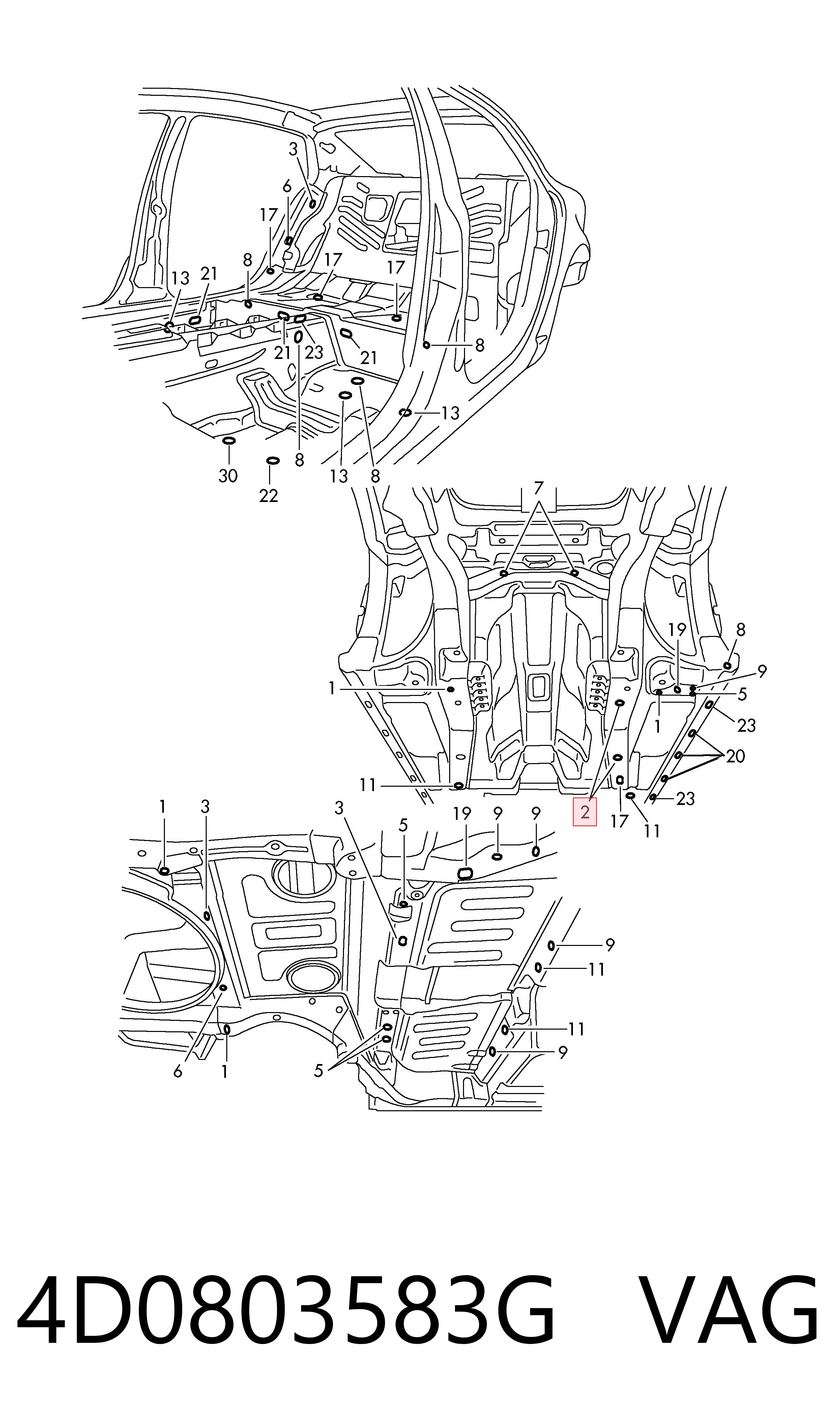 Заглушка днища кузова на Audi A6 C5 4B2, 4B4