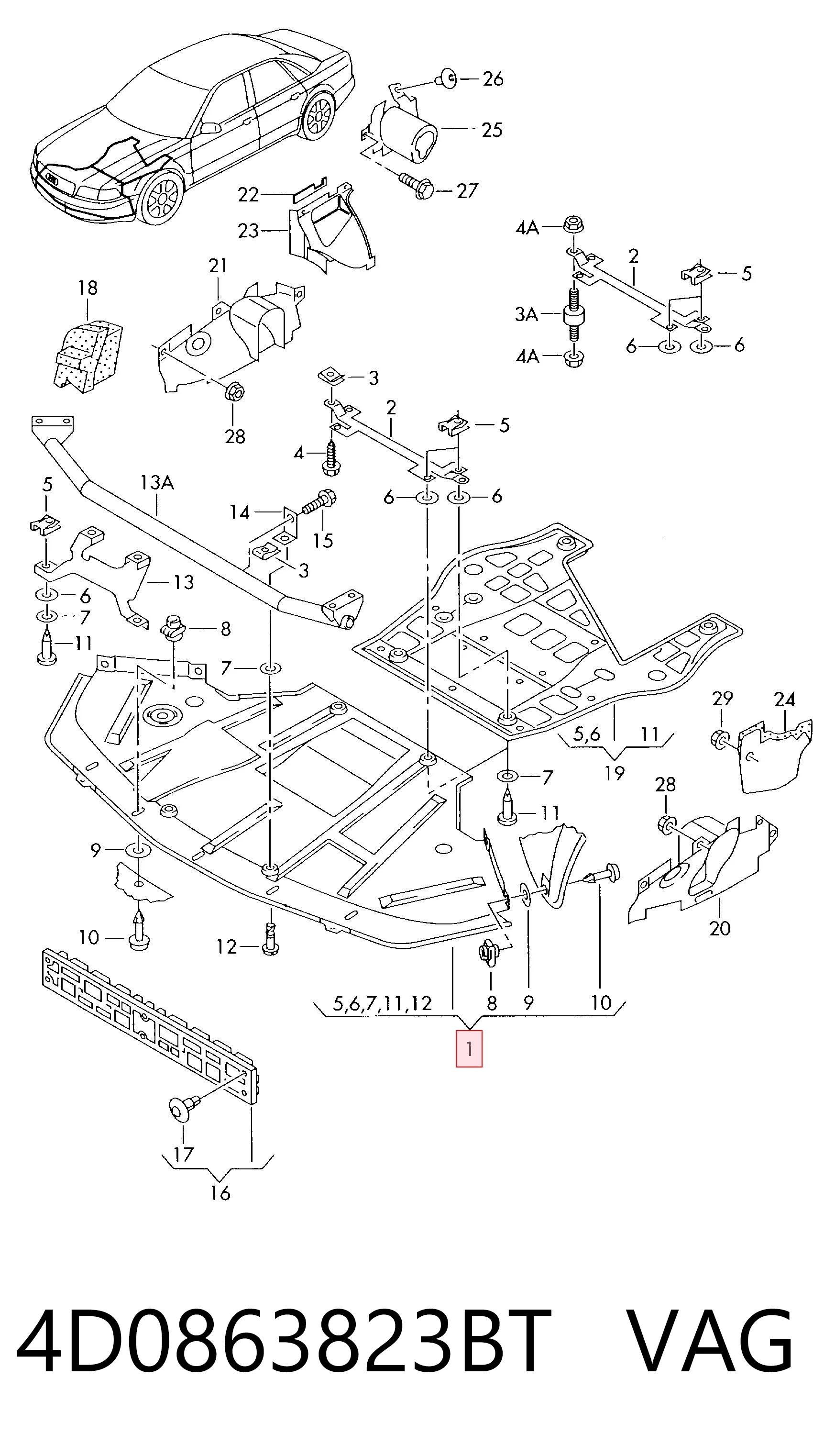 Защита картера двигателя на Audi A8 D2 4D2, 4D8