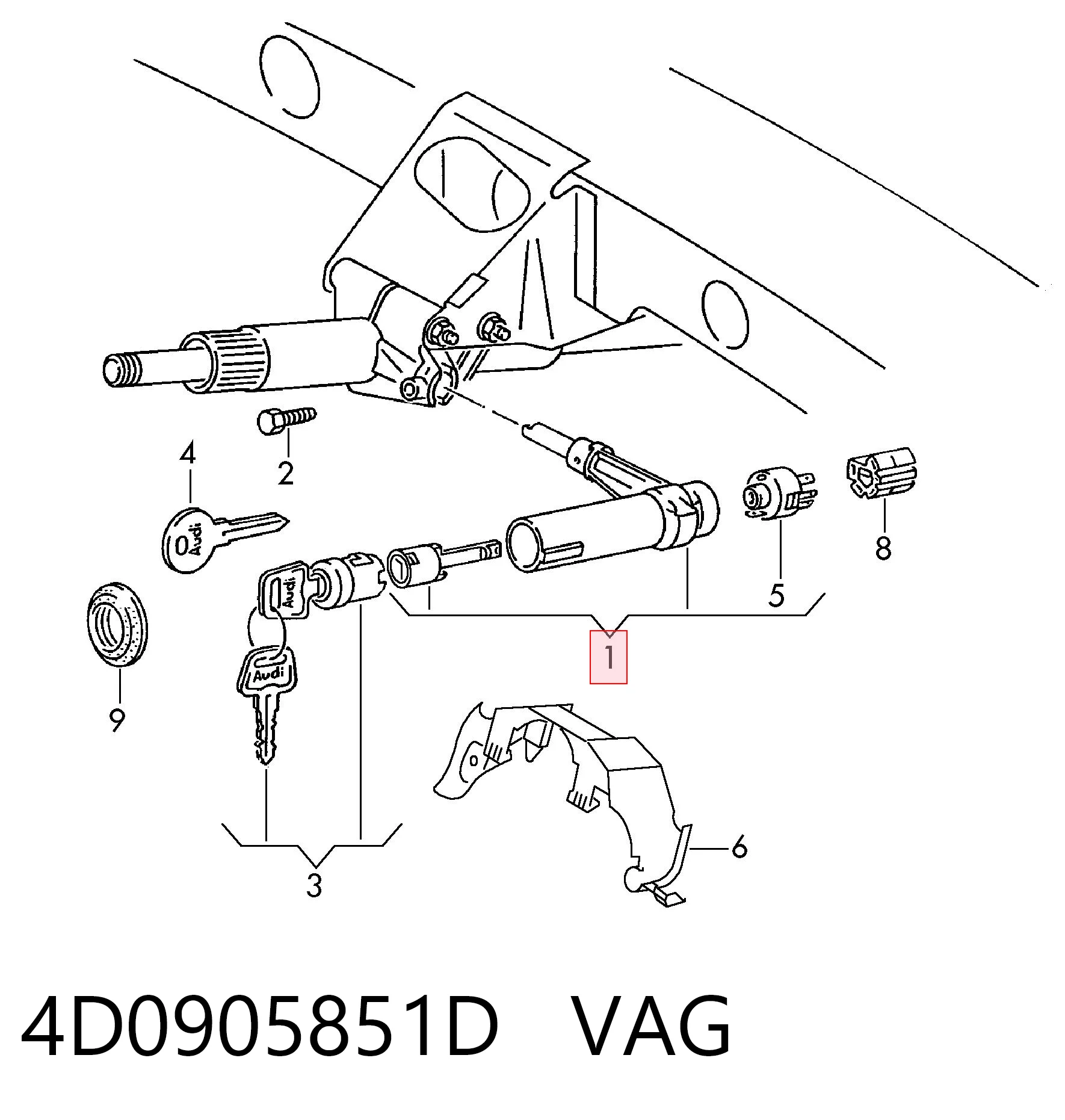 Купить Замок зажигания Ауди А4 B5 8D2
