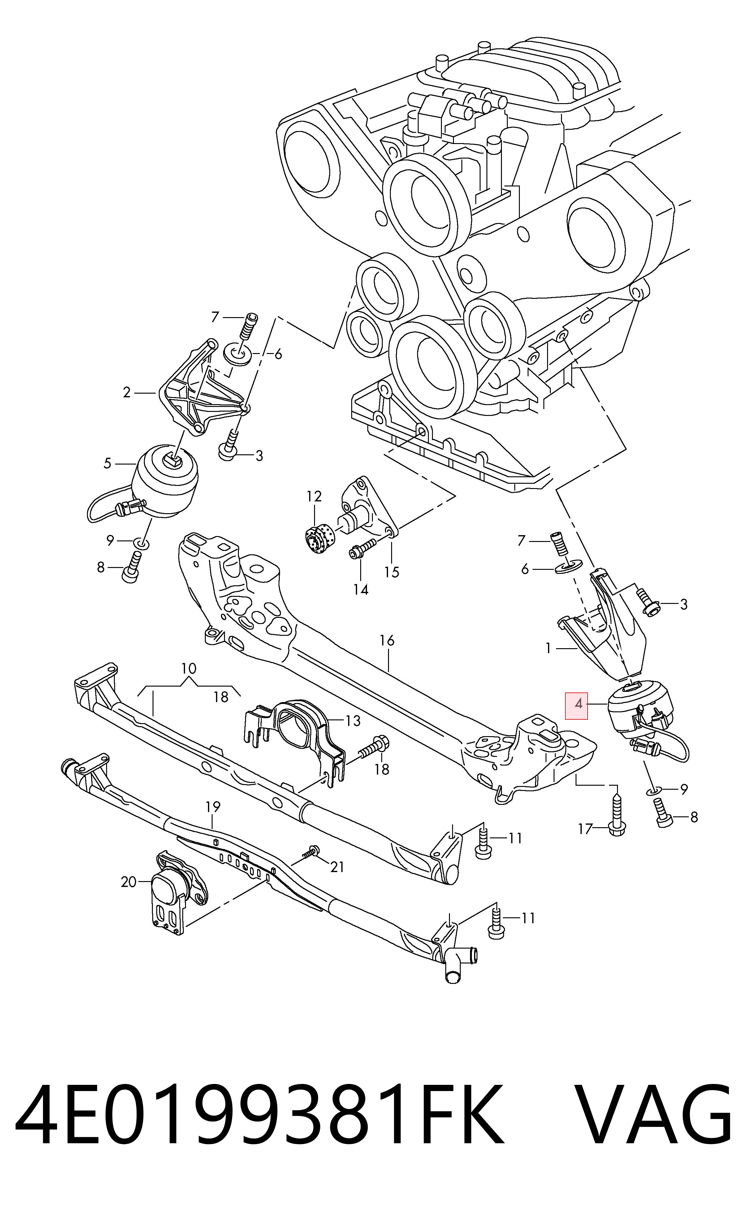 Подушка (опора) двигателя, левая на Audi A8 D3 4E2, 4E8