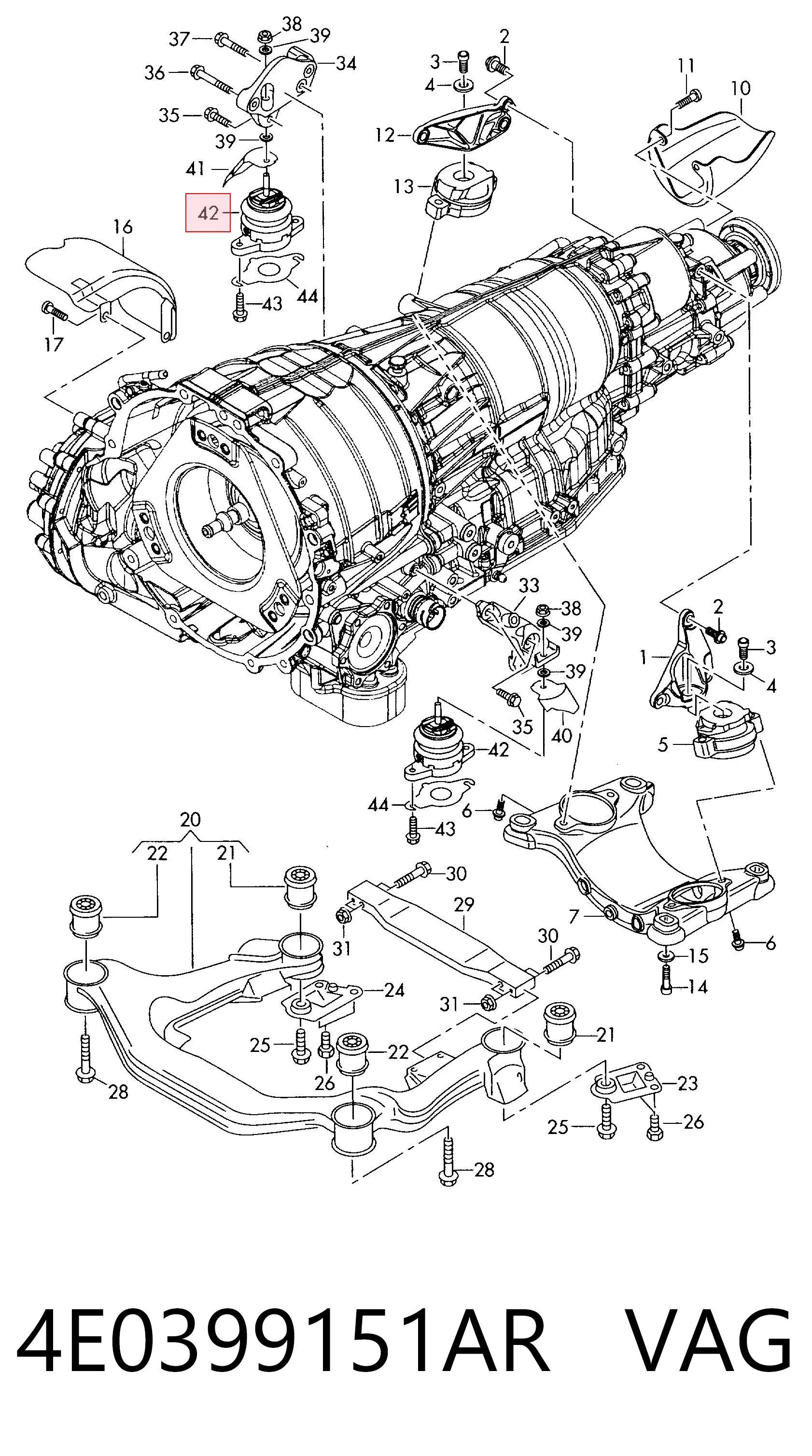 Опора КПП на Audi A8 D3 4E2, 4E8