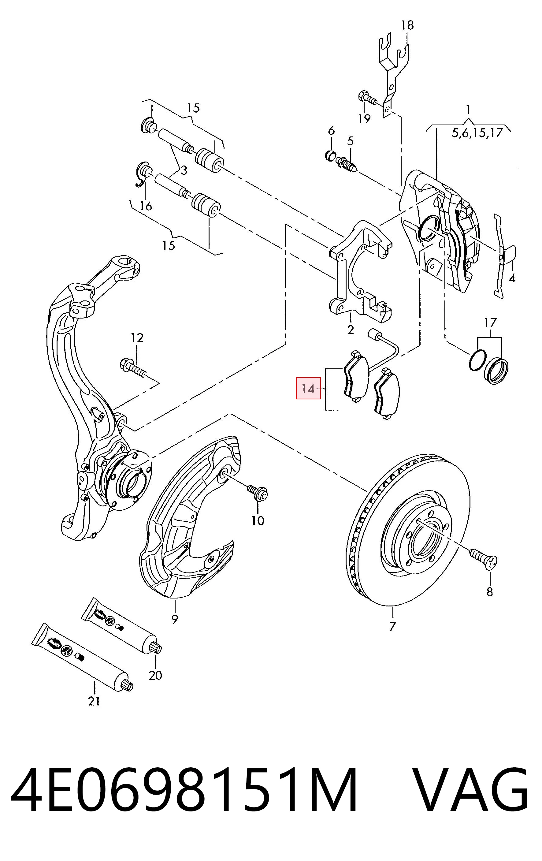4E0698151M VAG Колодки передние