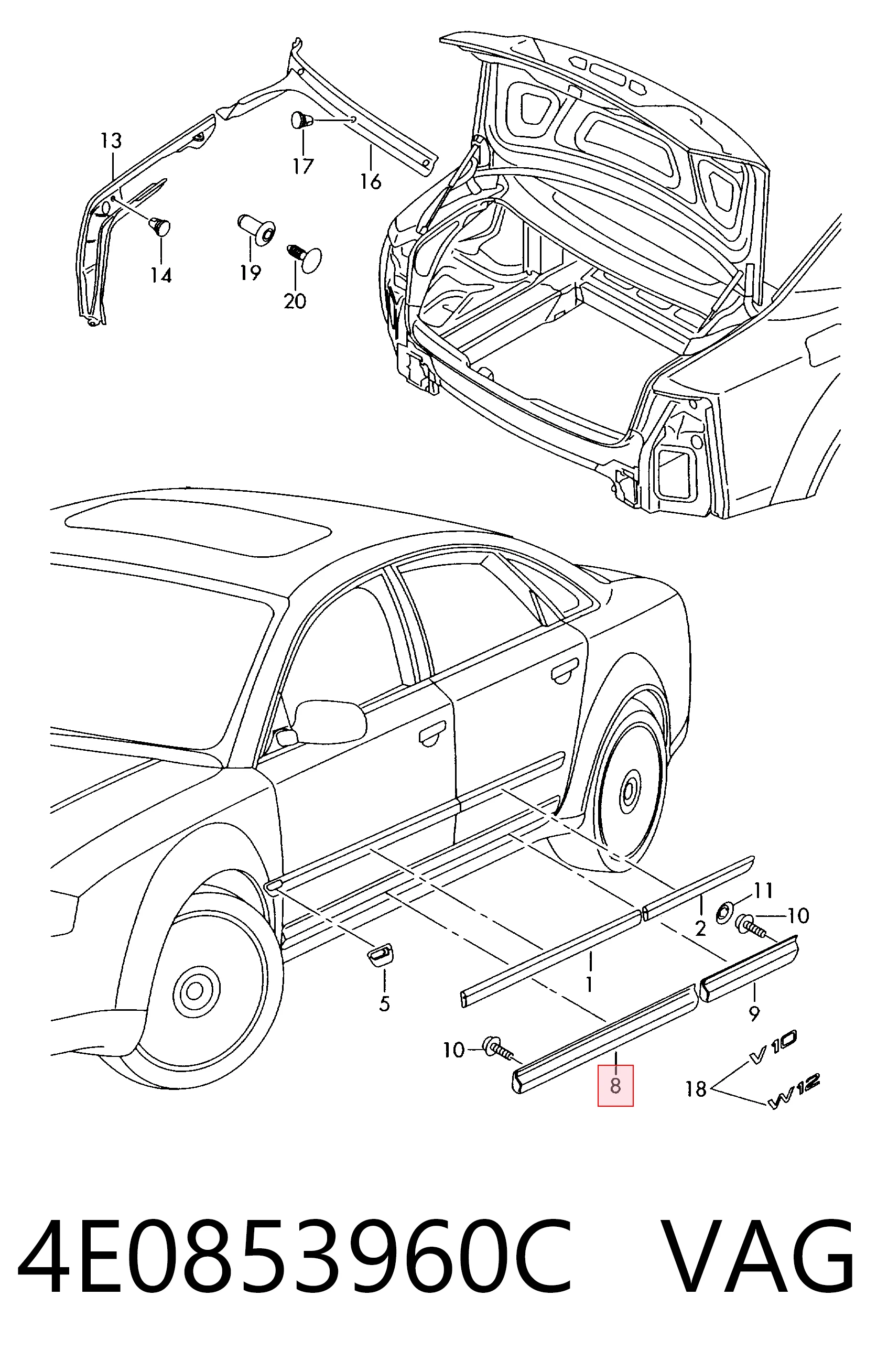 4E0853960C VAG Молдинг двери передней правой нижний