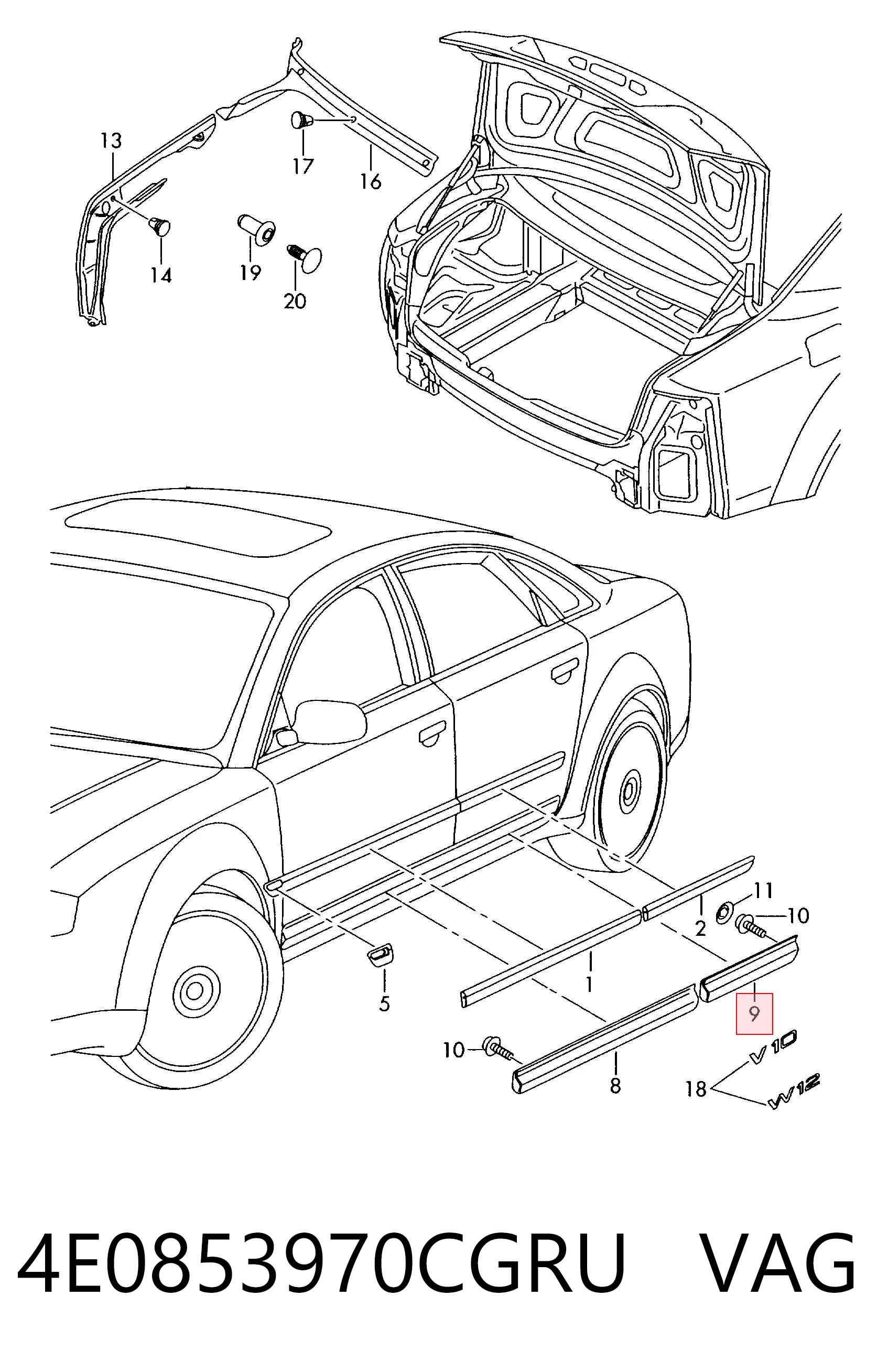 4E0853970CGRU VAG Молдинг задней правой двери, нижний