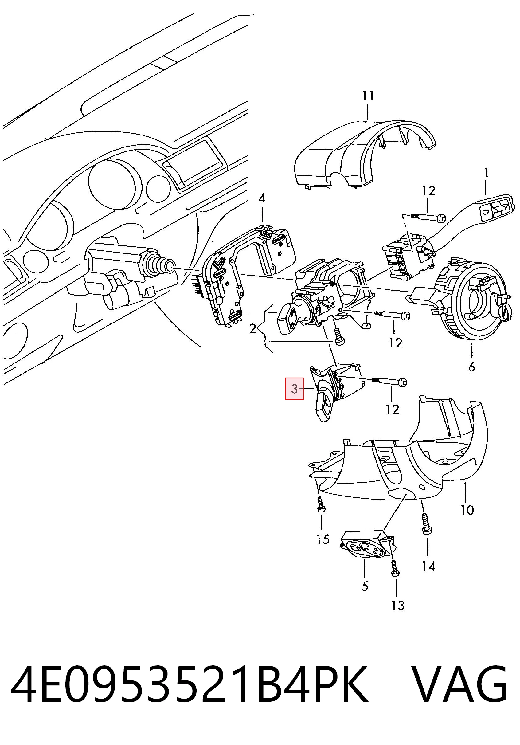 4E0953521B4PK VAG Переключатель подрулевой, управления круиз контролем