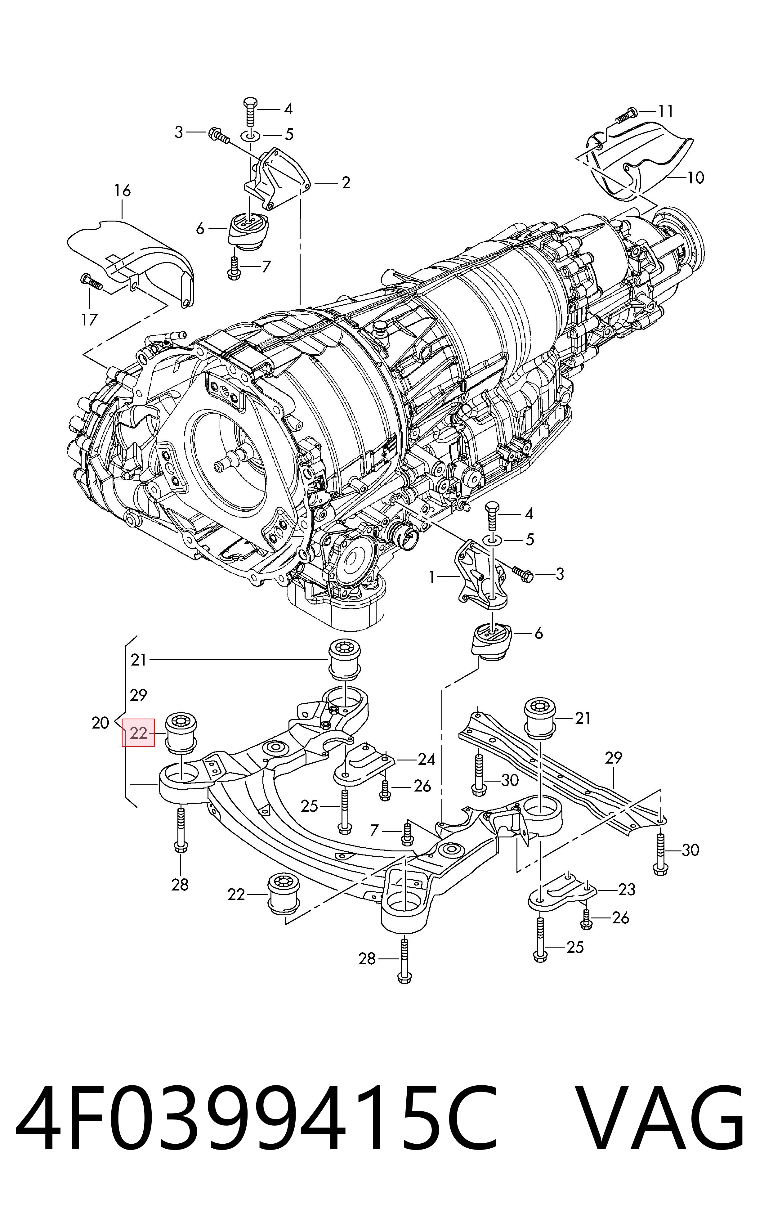 Сайлентблок передней балки VAG 4F0399415C цена, от 61.77 USD