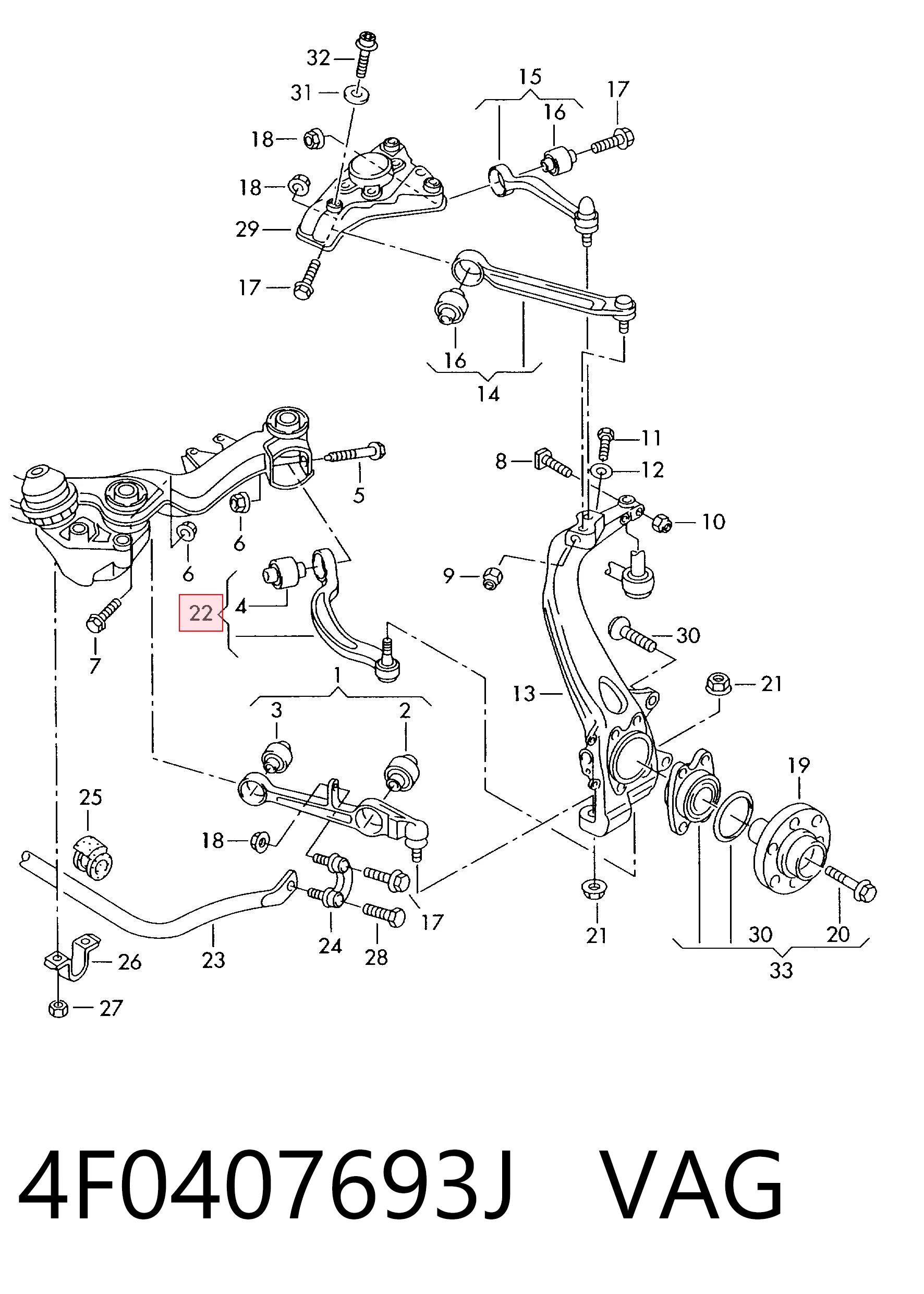 4F0407693D VAG Рычаг передней подвески нижний левый