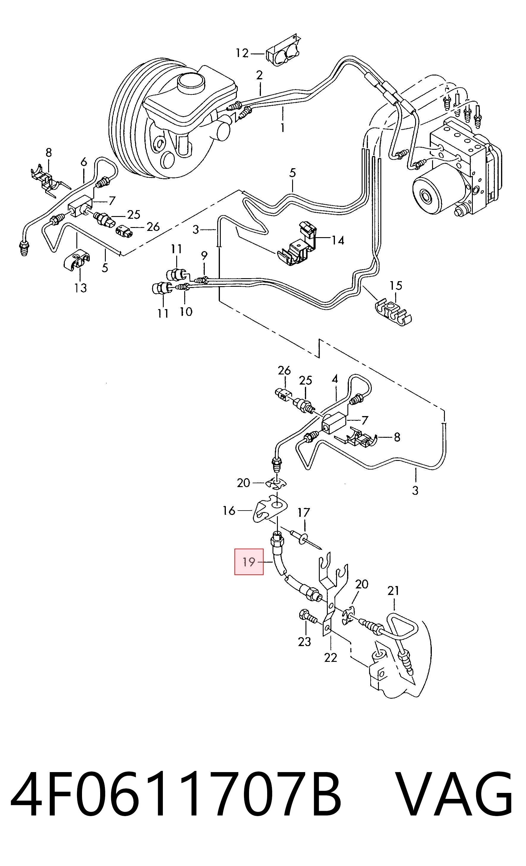 Шланг тормозной передний VAG 4F0611707B цена, от 6.61 USD