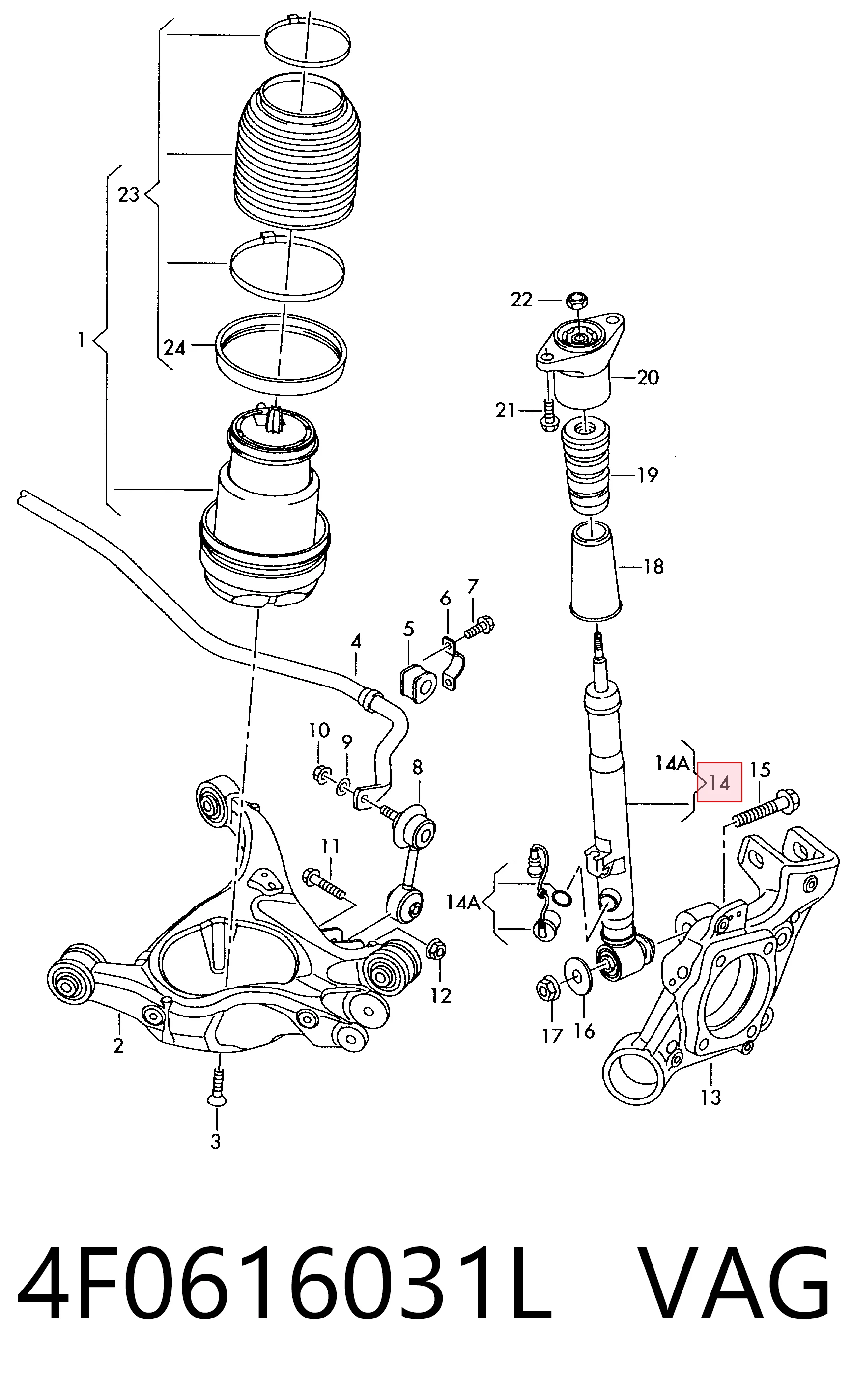 4F0616031L VAG Амортизатор задней подвески, левый
