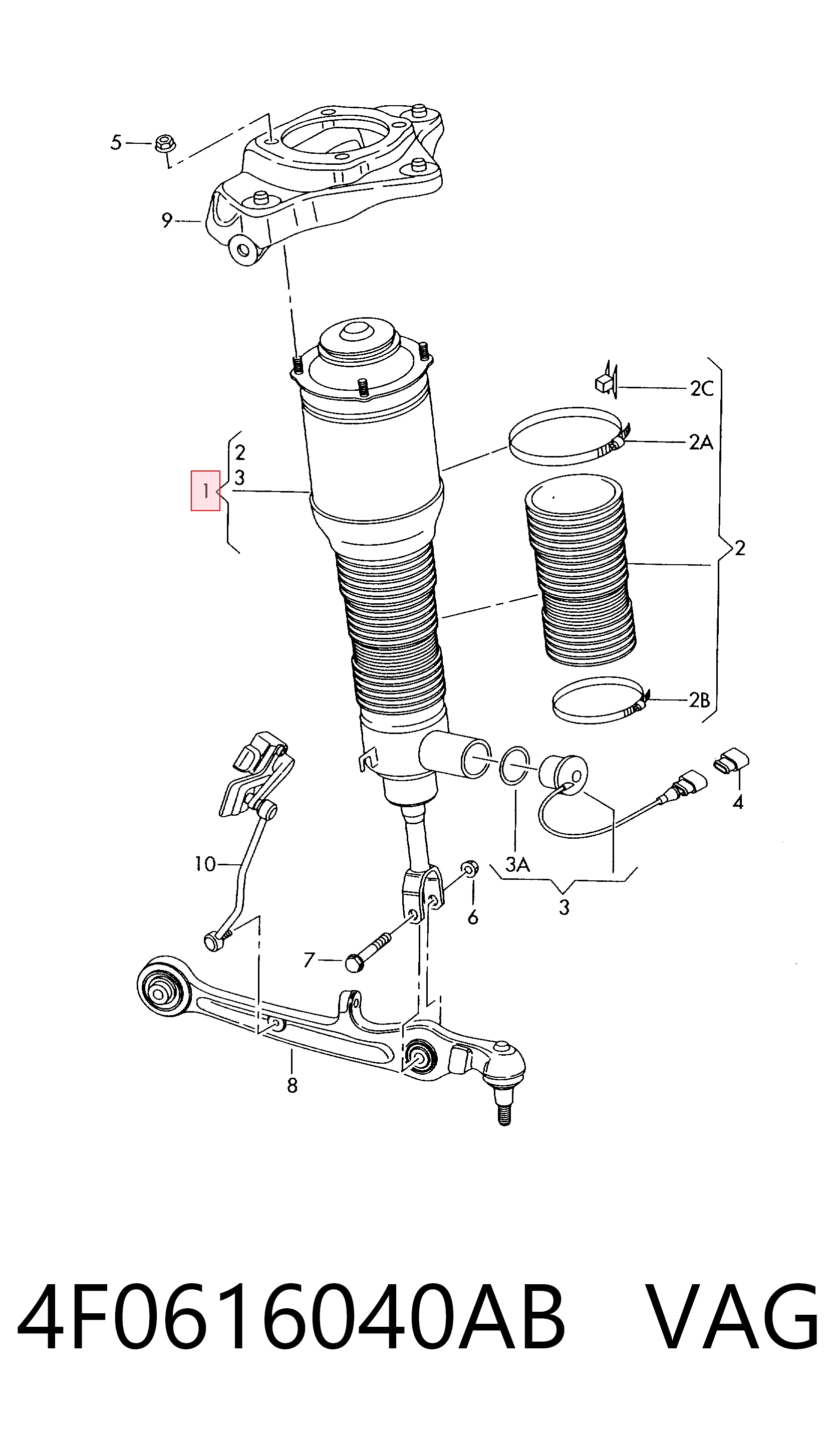 Амортизатор подвески передний левый VAG 4F0616040AB цена, от 557.94 USD