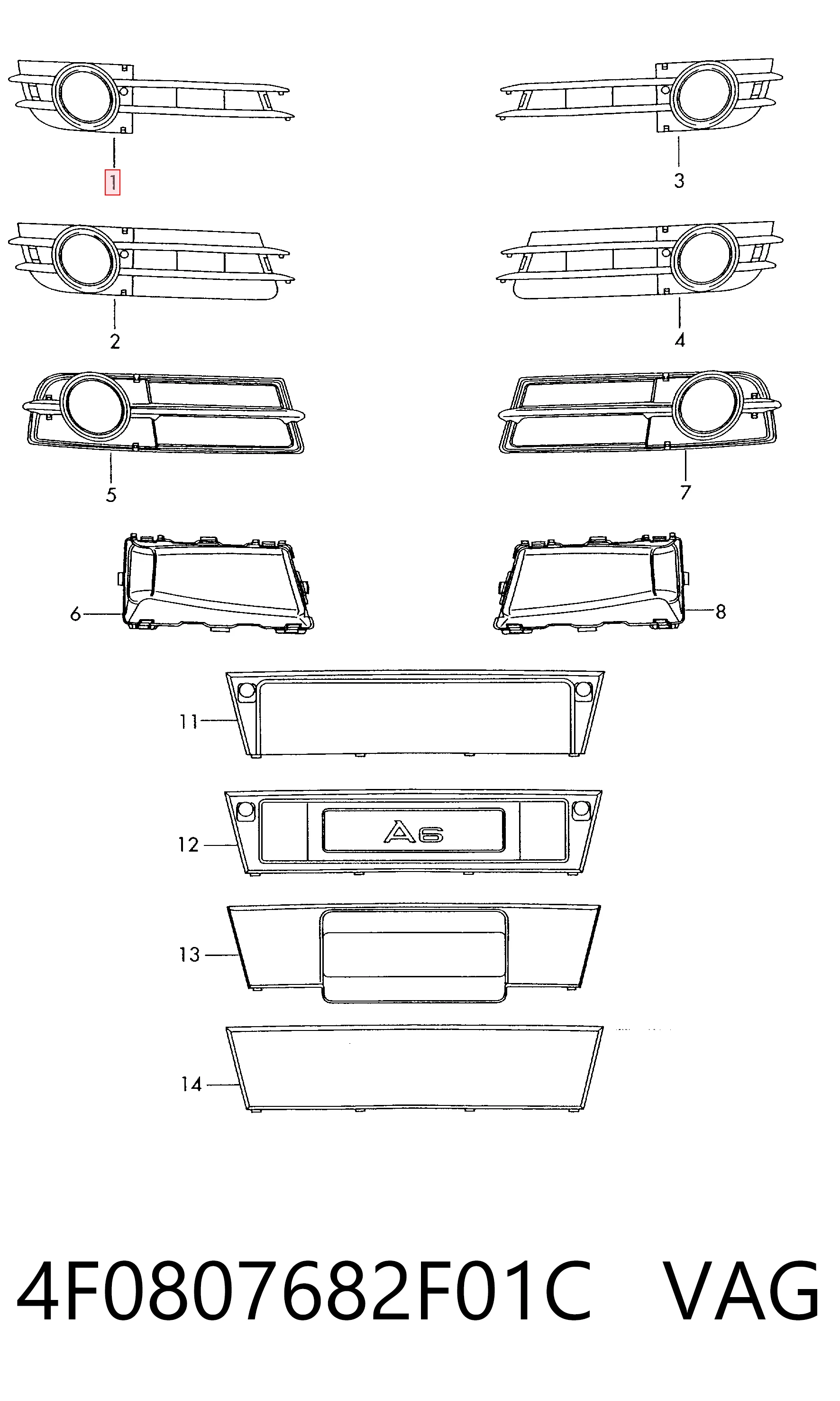 4F0807682F01C VAG Правая решетка переднего бампера