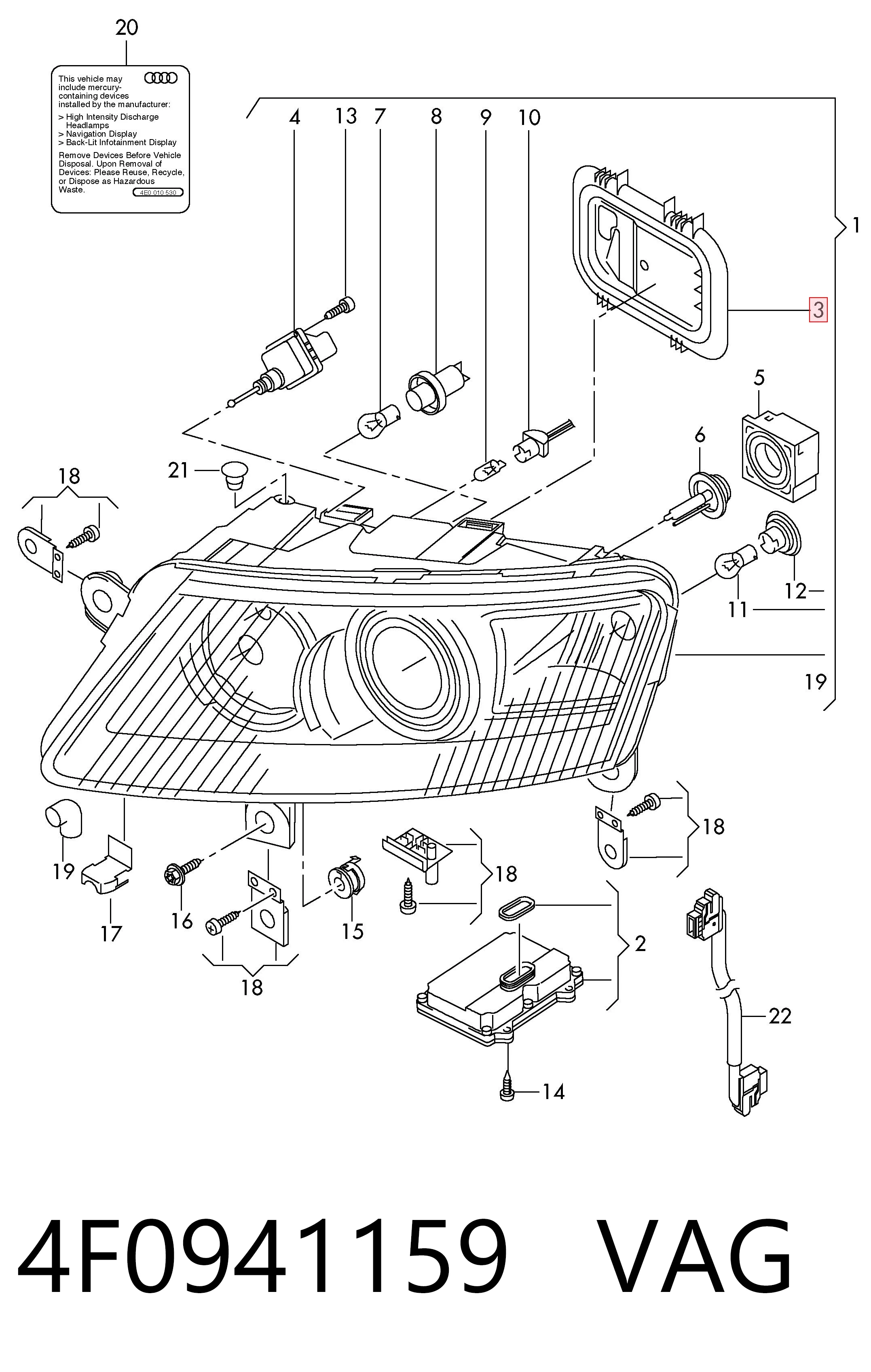 4F0941159 VAG Корпус фары левой
