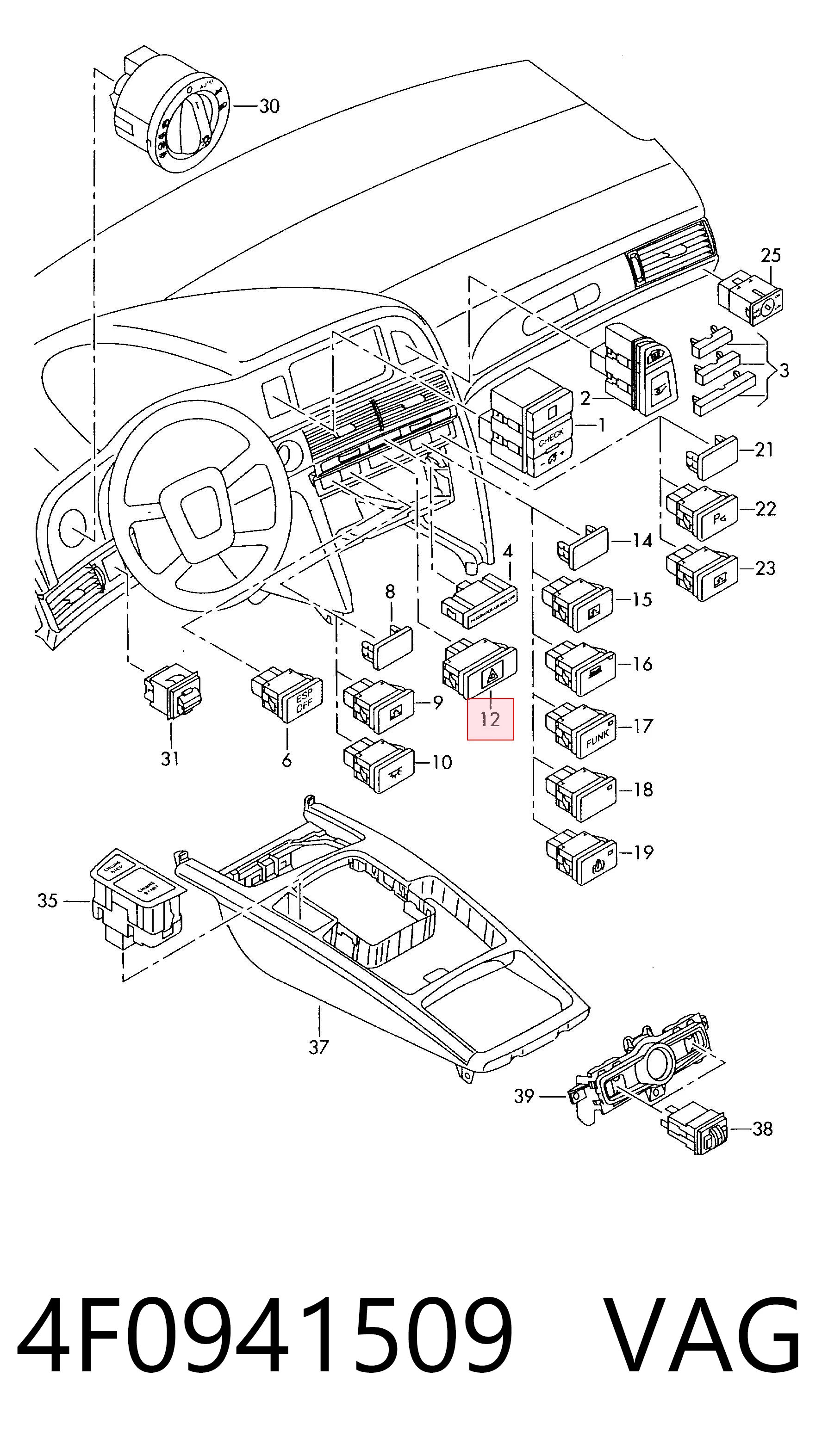 4F0941509 VAG Аварийная кнопка