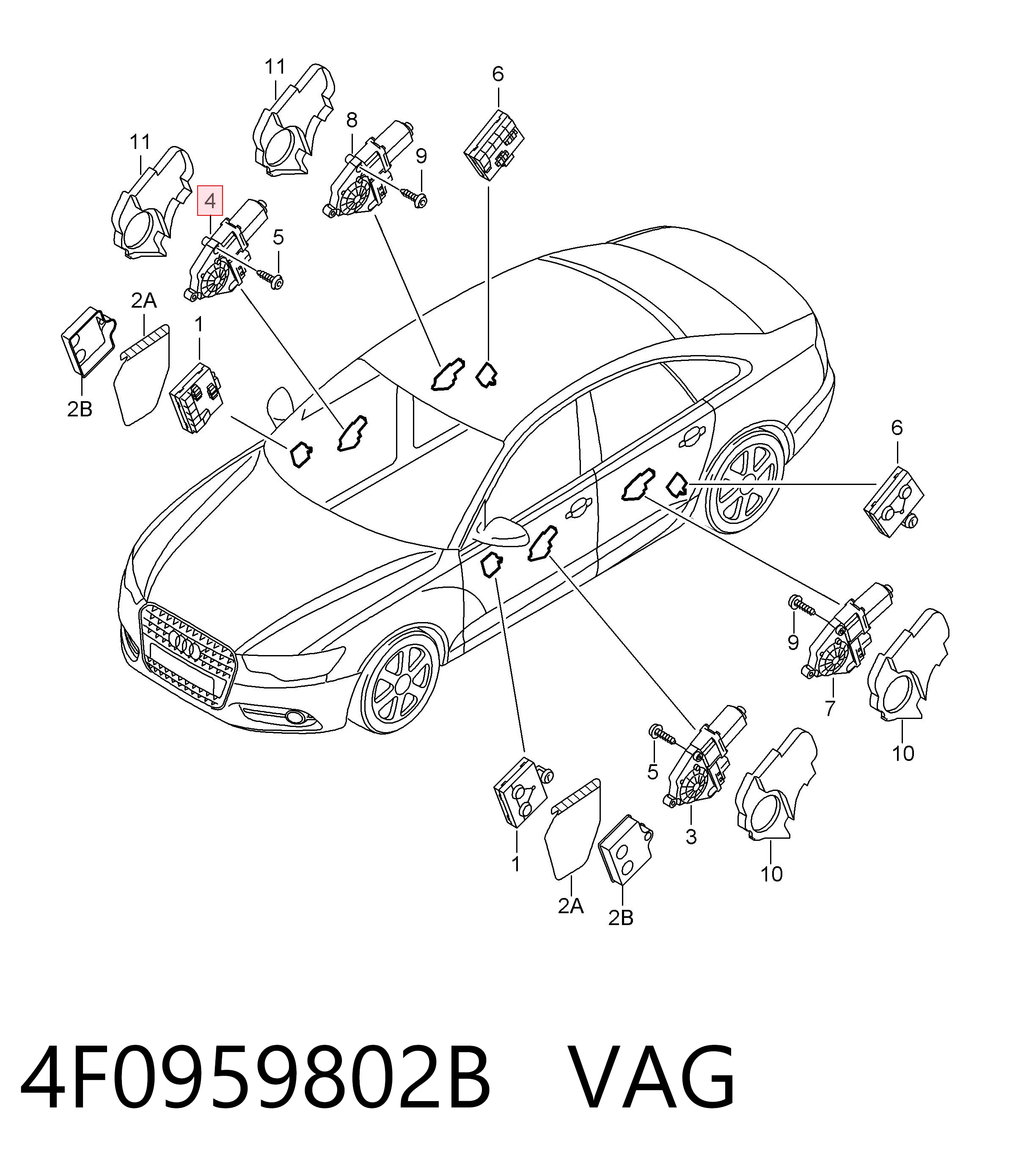 4F0959802B VAG Мотор стеклоподъемника двери передней правой