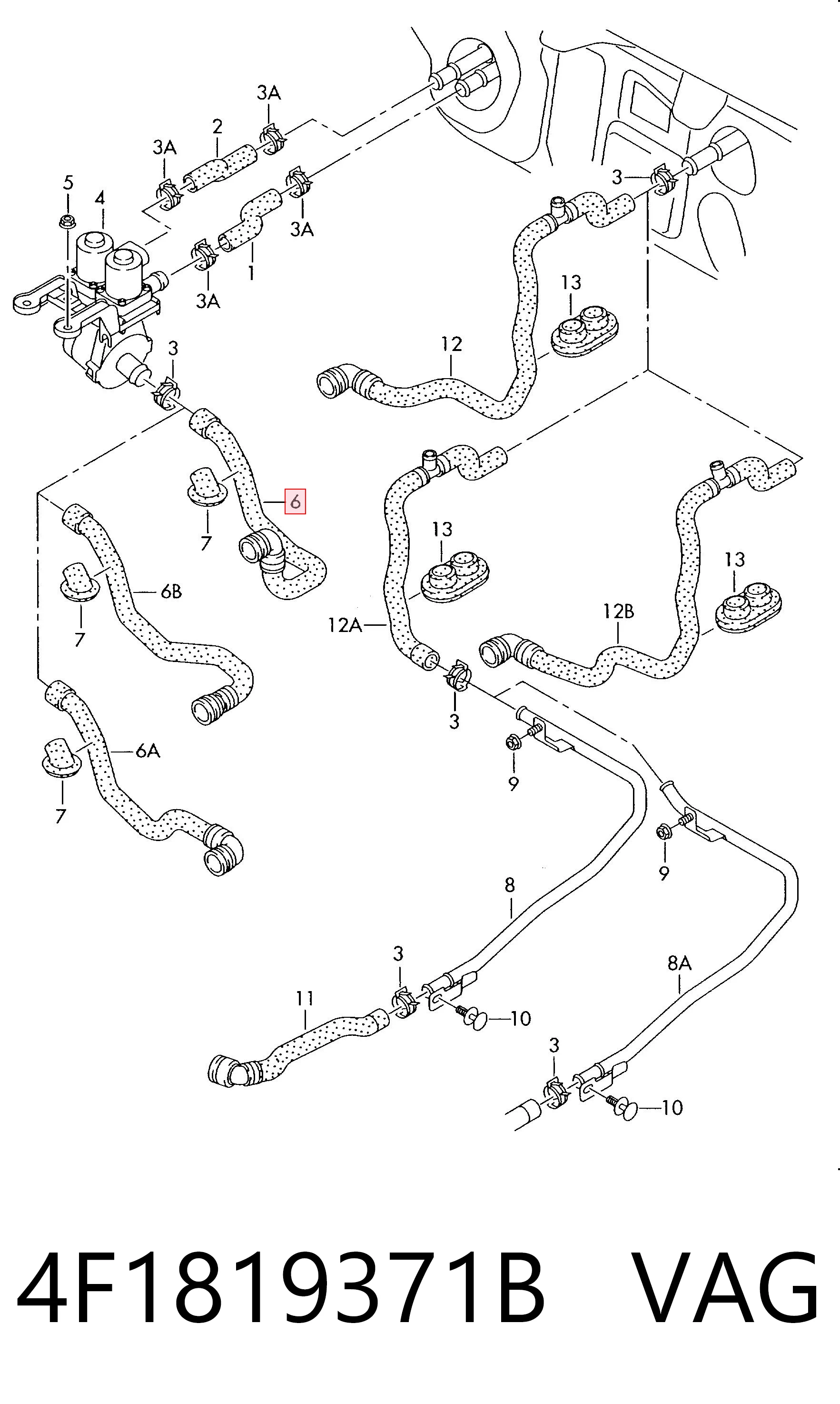 Купить 4F1819371B VAG Патрубок на печку