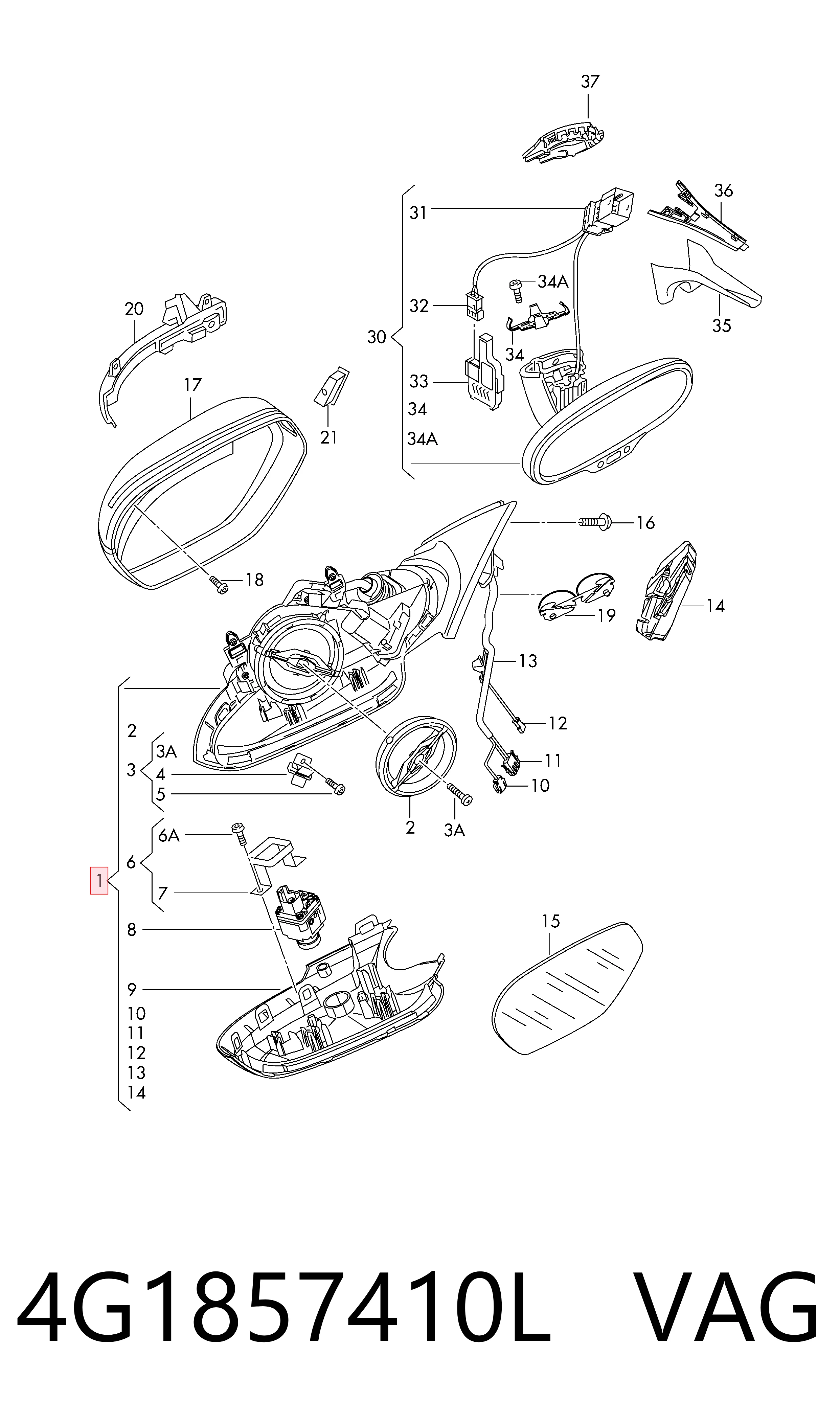4G1857410L VAG Зеркало заднего вида правое