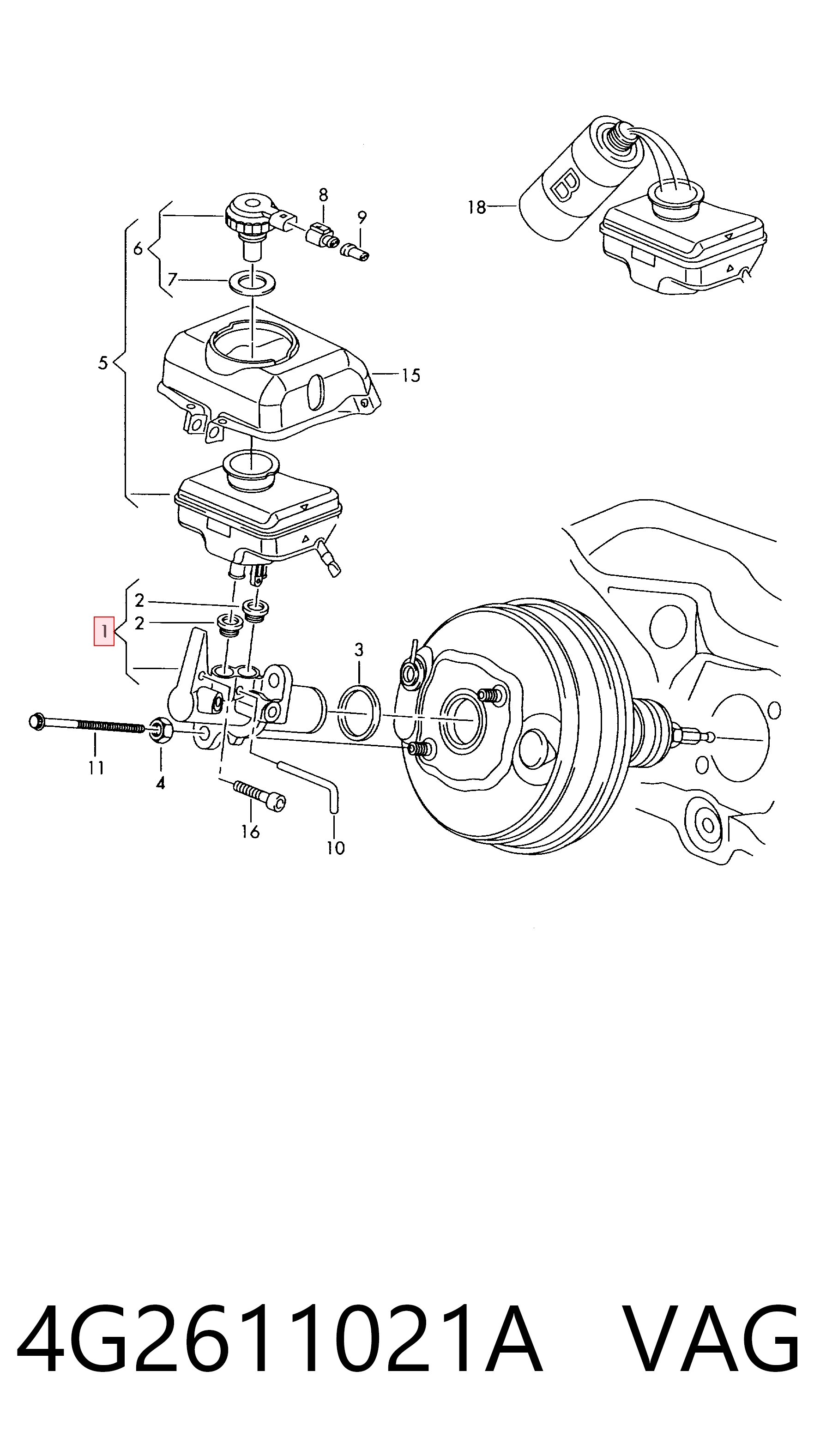 Цилиндр тормозной, главный на Audi A6 C7 4G2, 4GC