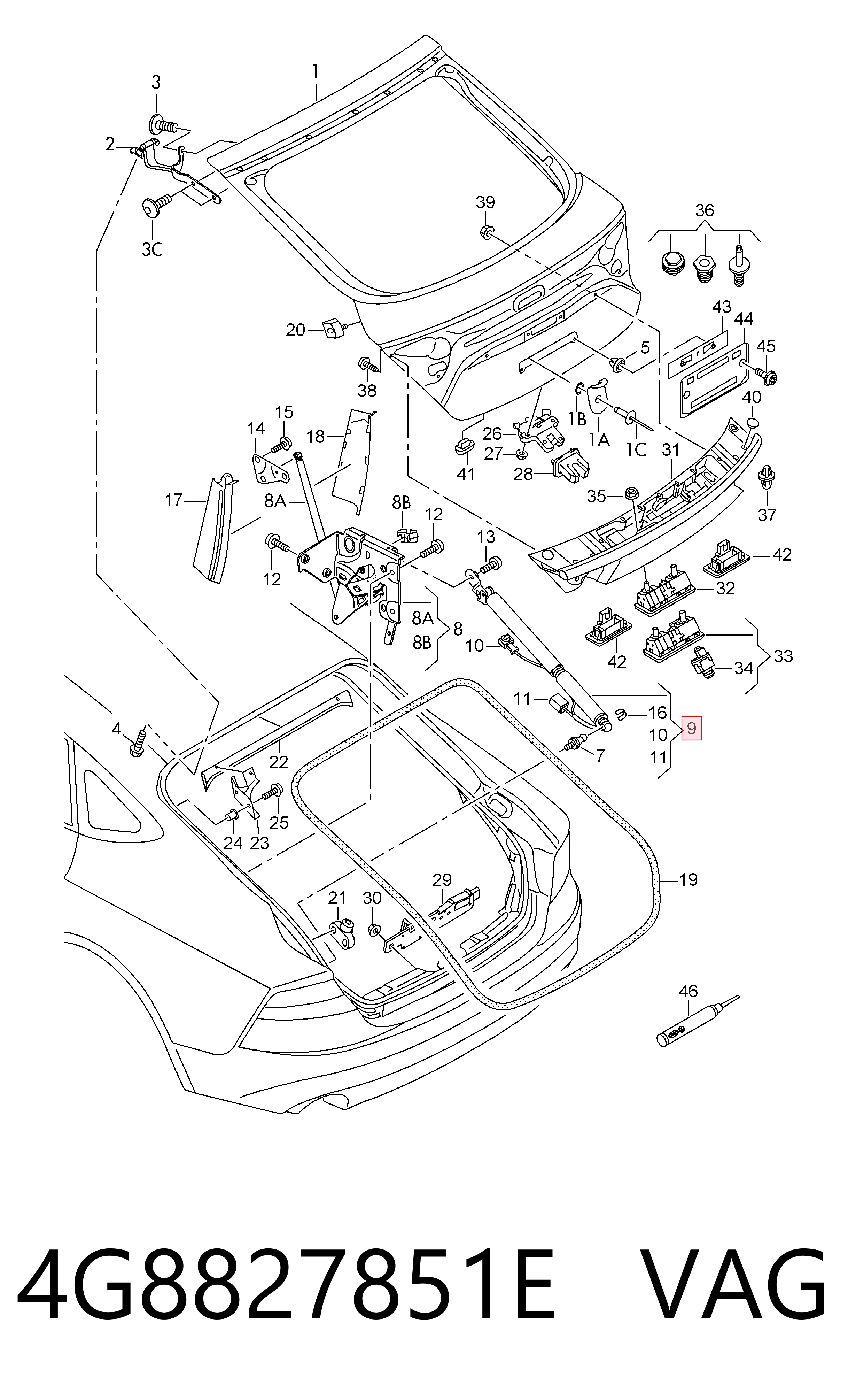 Амортизатор крышки багажника на Audi A7 Sportback 4GA, 4GF