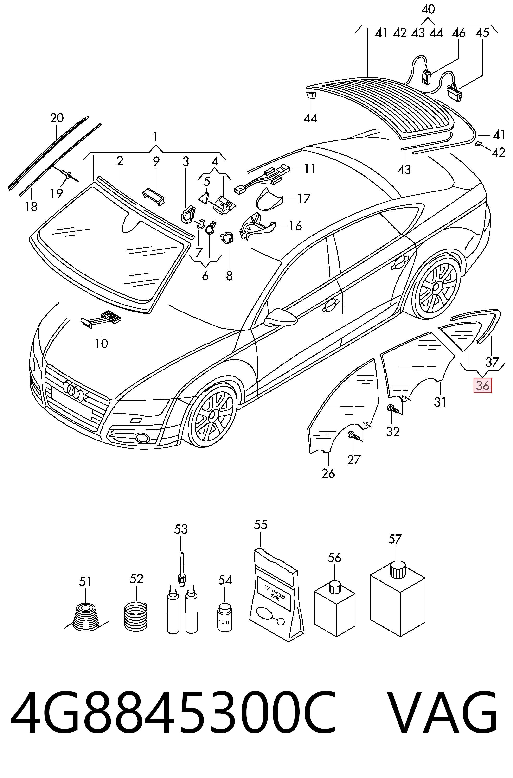 4G8845300C VAG Стекло багажного отсека, правое