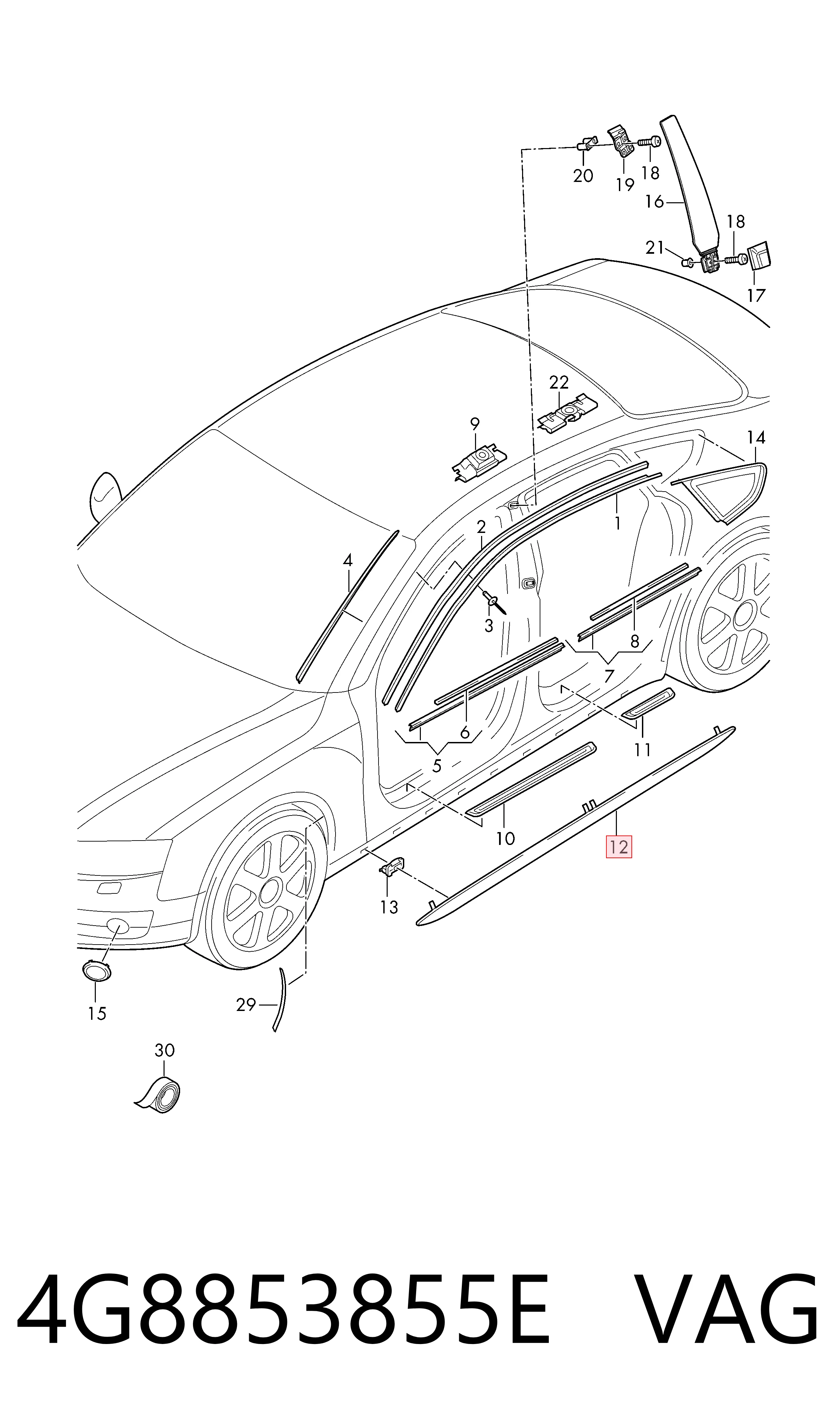4G8853855E VAG Накладка наружняя (молдинг) порога, левый