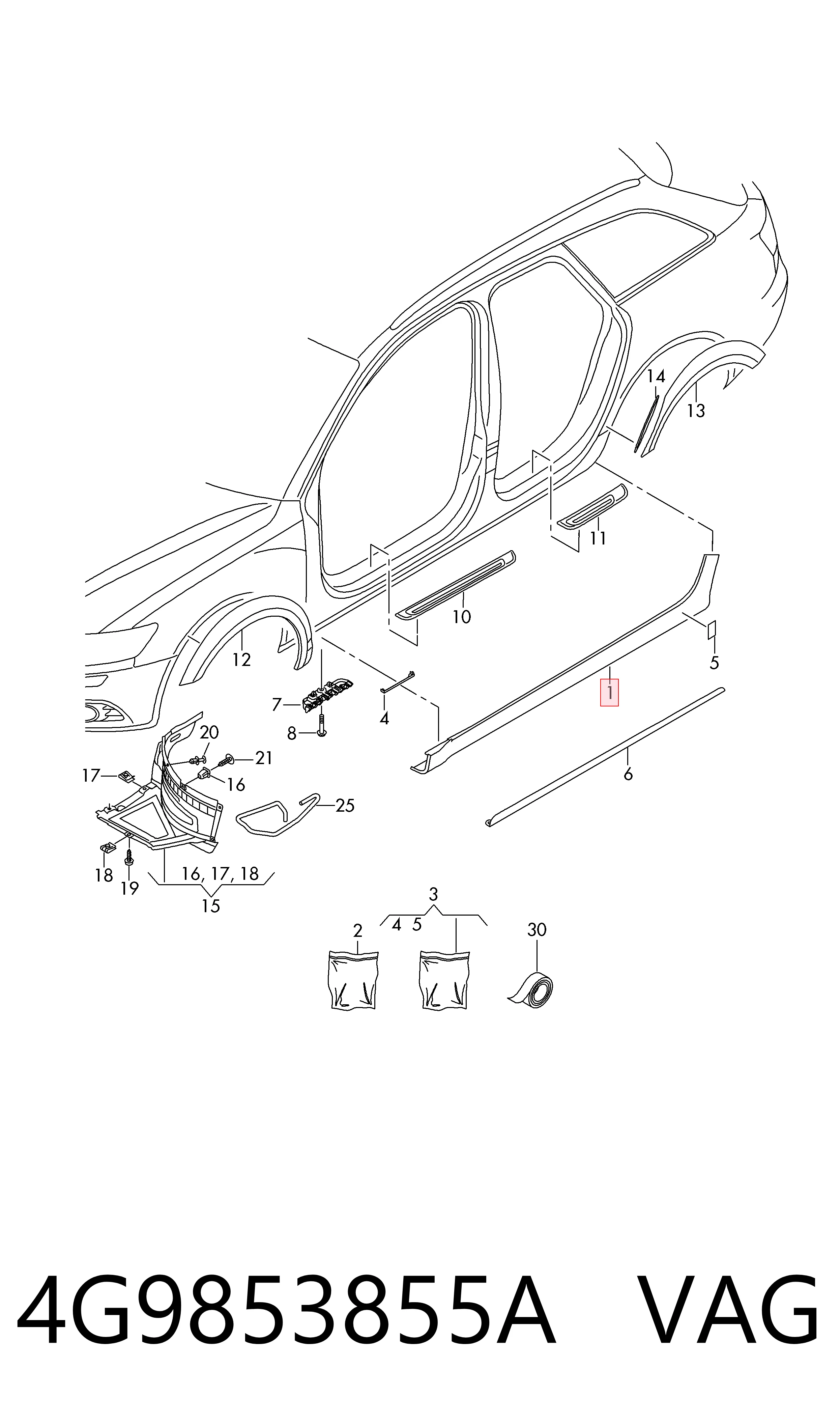 4G9853855A VAG Накладка наружняя (молдинг) порога, левый