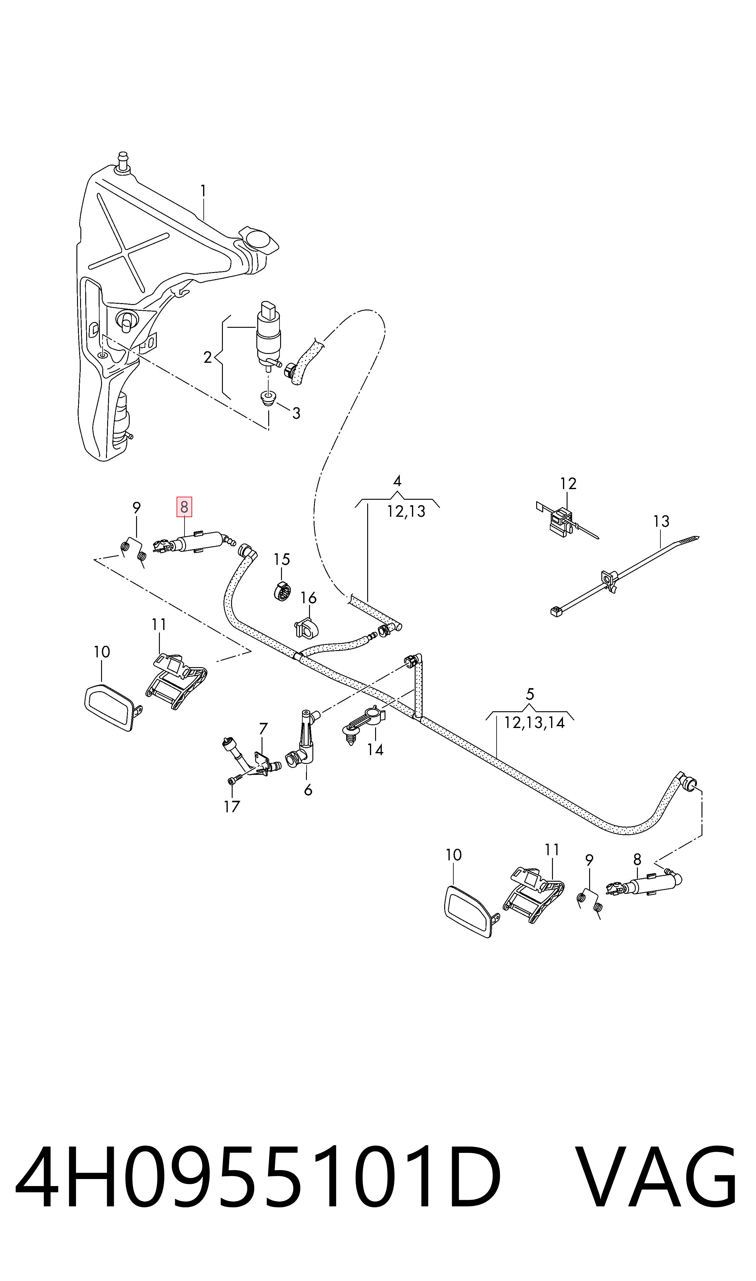 Форсунка омывателя фары передней, левой VAG 4H0955101D цена, от 23.34 USD