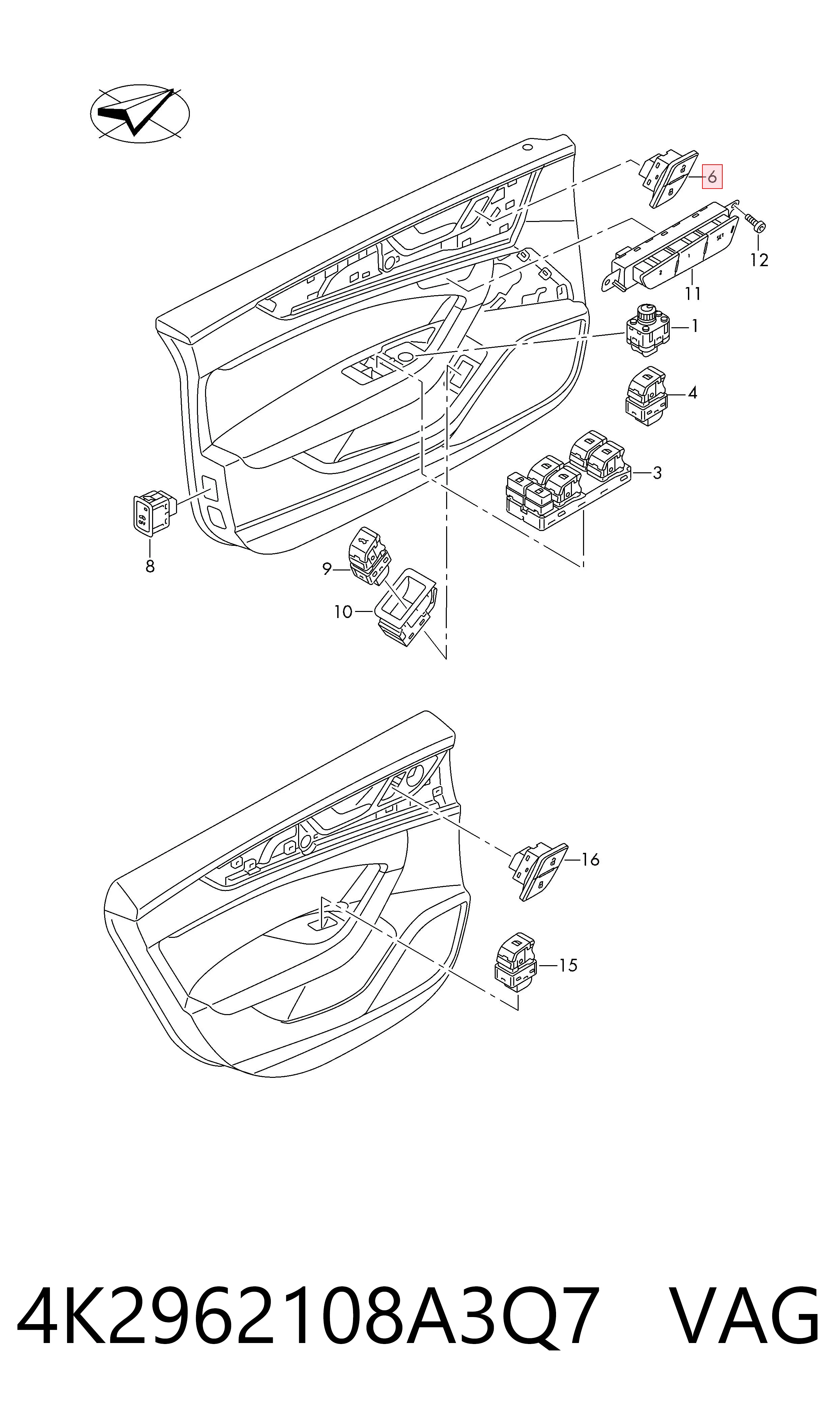4K2962108A3Q7 VAG Кнопка блокировки дверей
