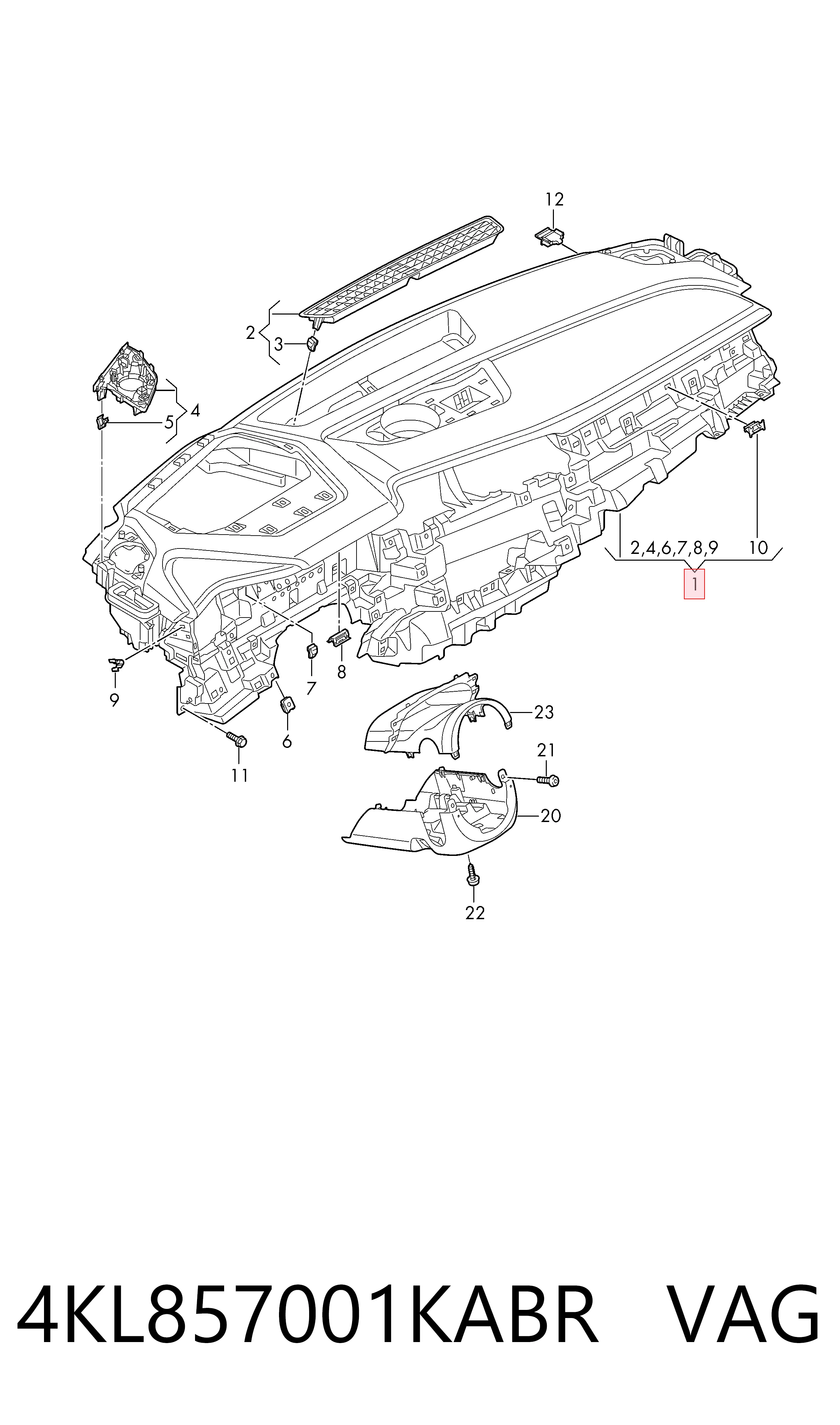 Панель салона передняя "торпедо" VAG 4KL857001KABR цена, от 570.12 USD