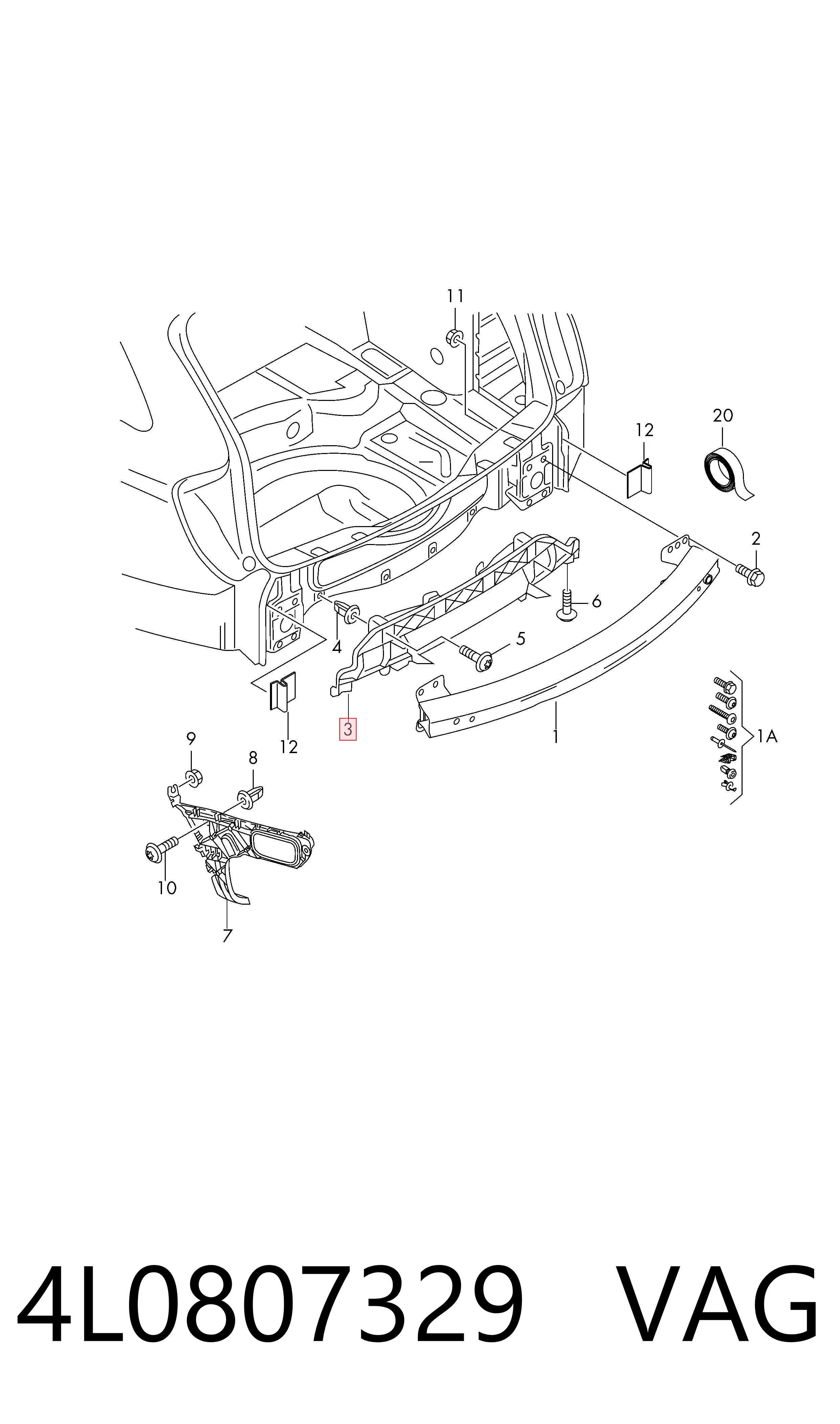 4L0807329 VAG Кронштейн бампера заднего центральный