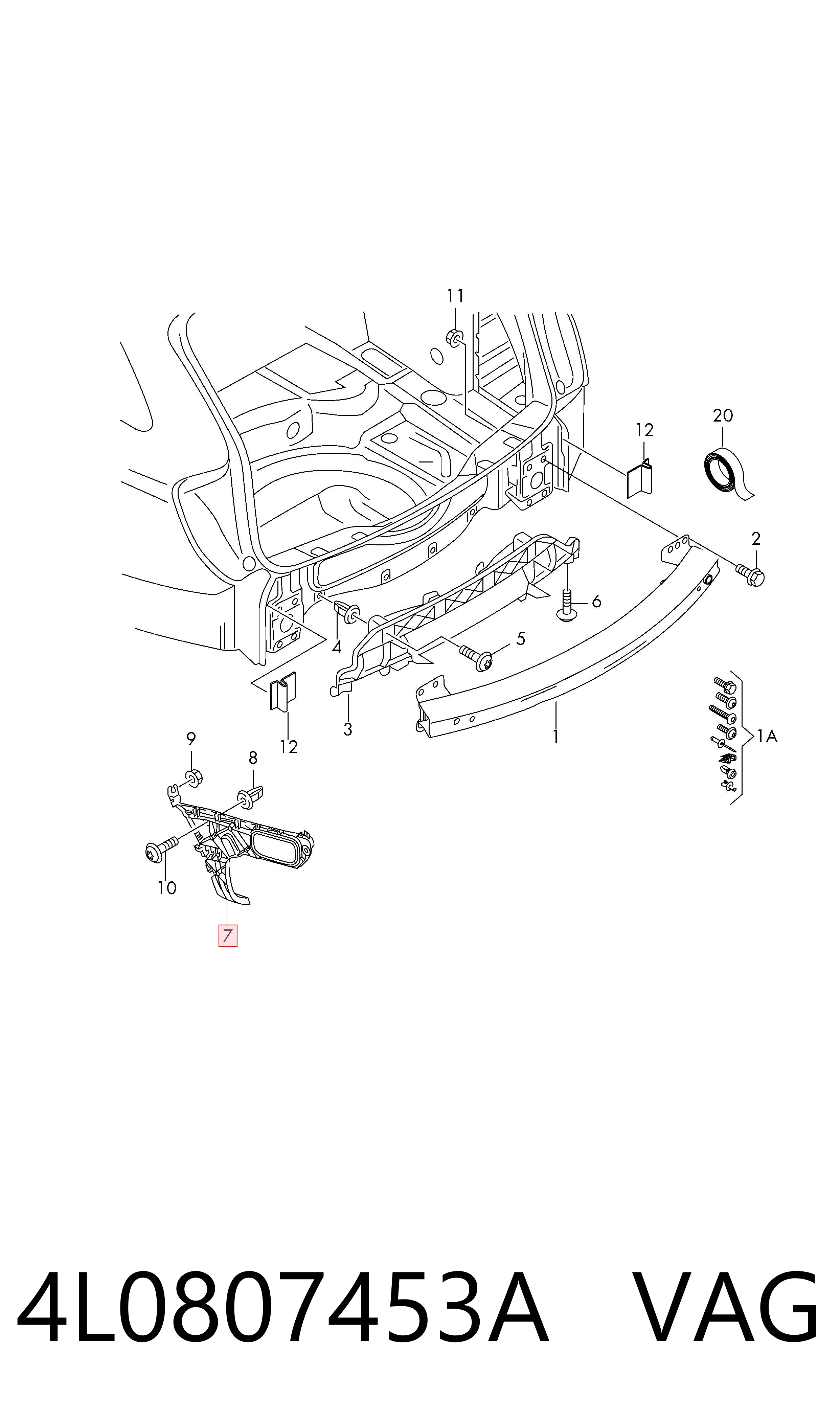 4L0807453A VAG Направляющая заднего бампера левая