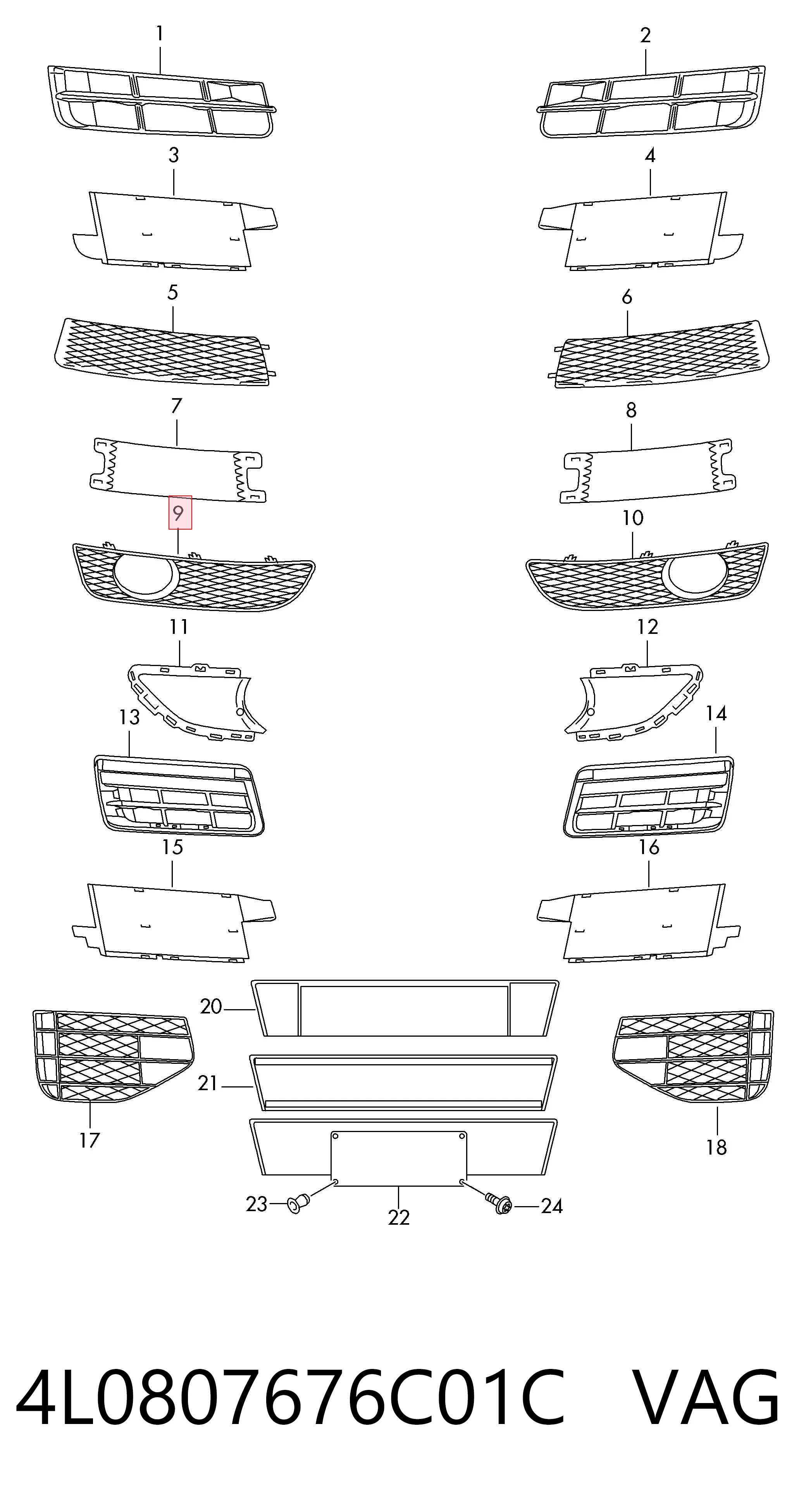 4L0807676C01C VAG Правая решетка переднего бампера