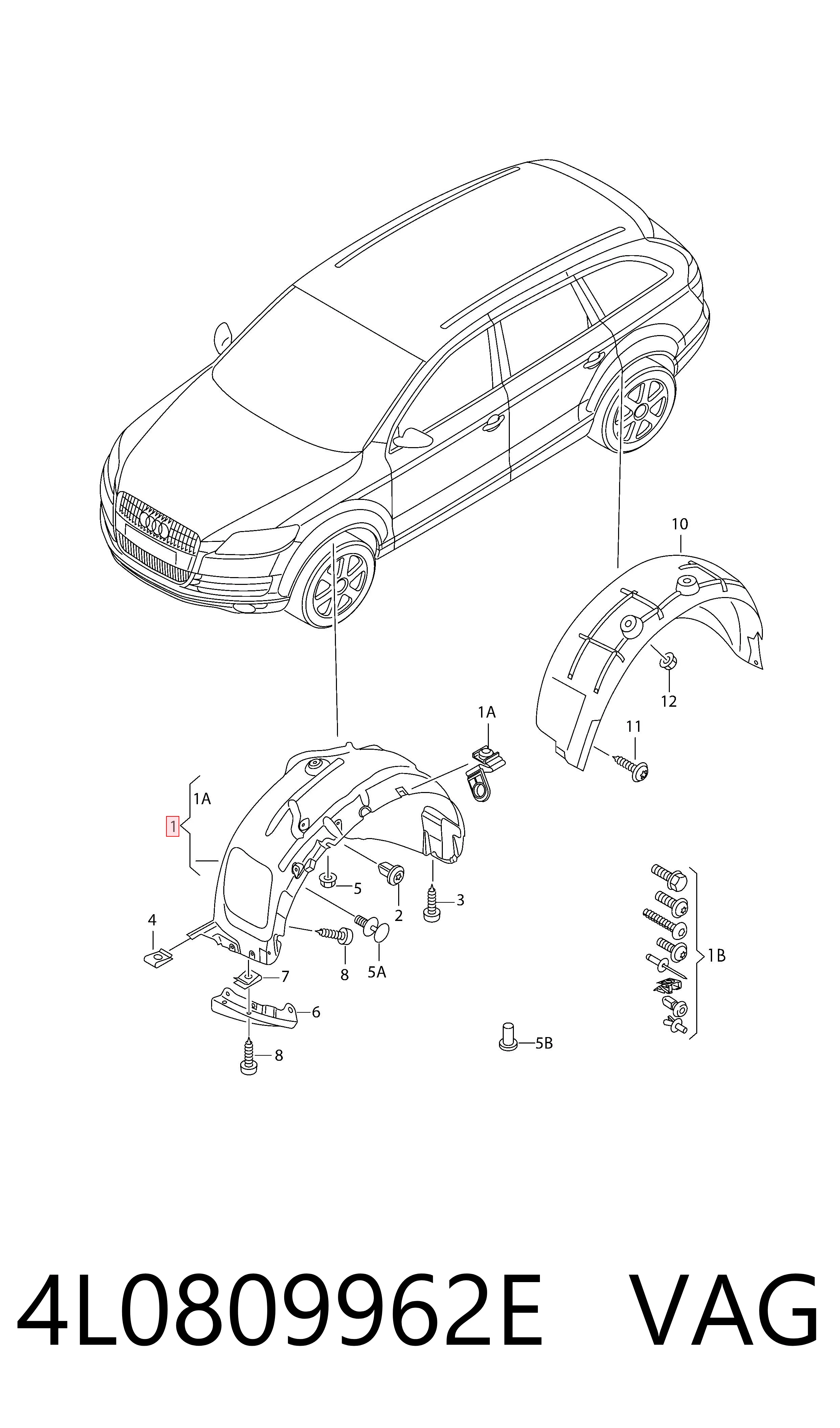 Подкрыльник переднего крыла, правый на Audi Q7  4LB