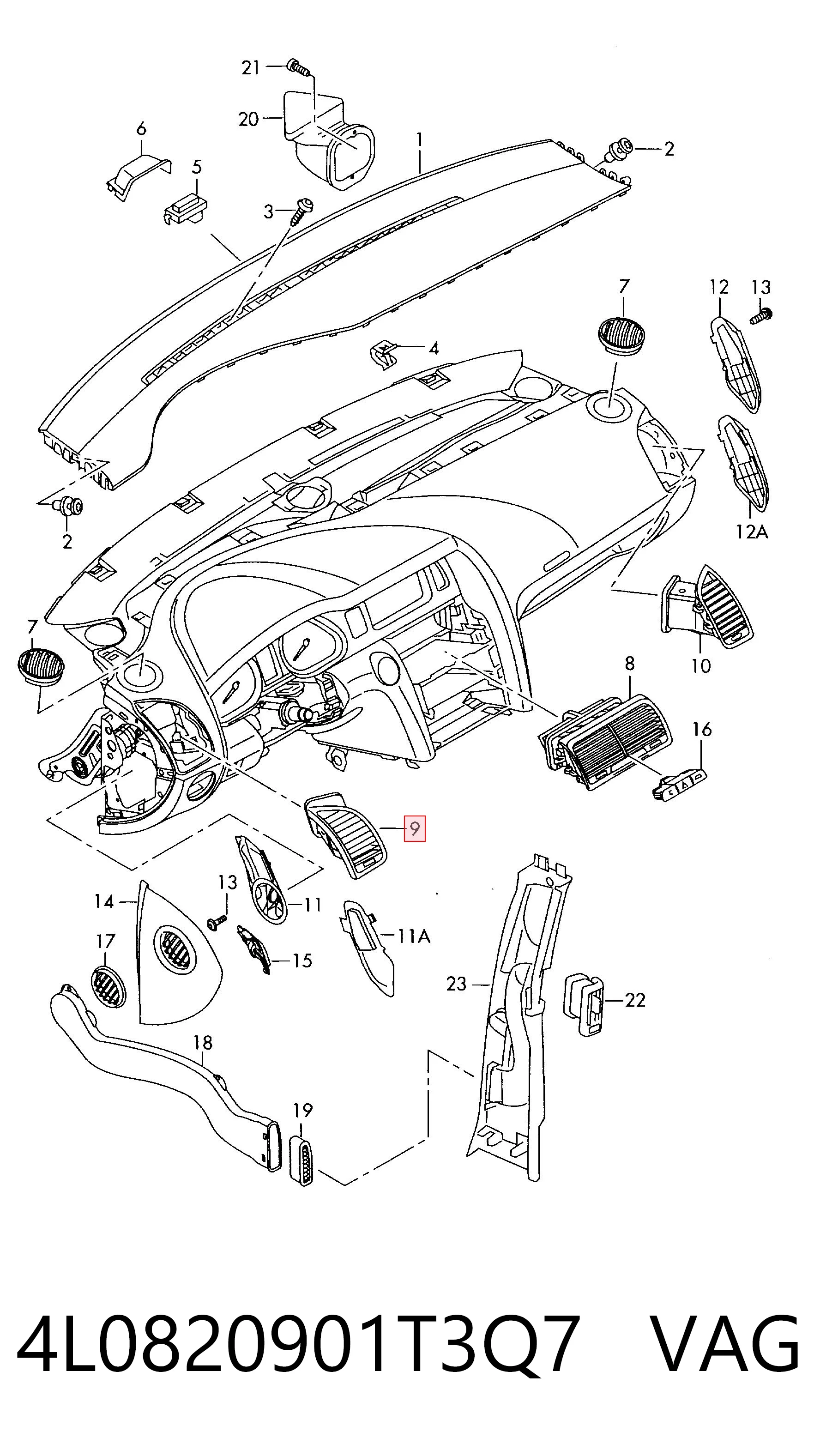 4L0820901T3Q7 VAG Решетка воздуховода левая