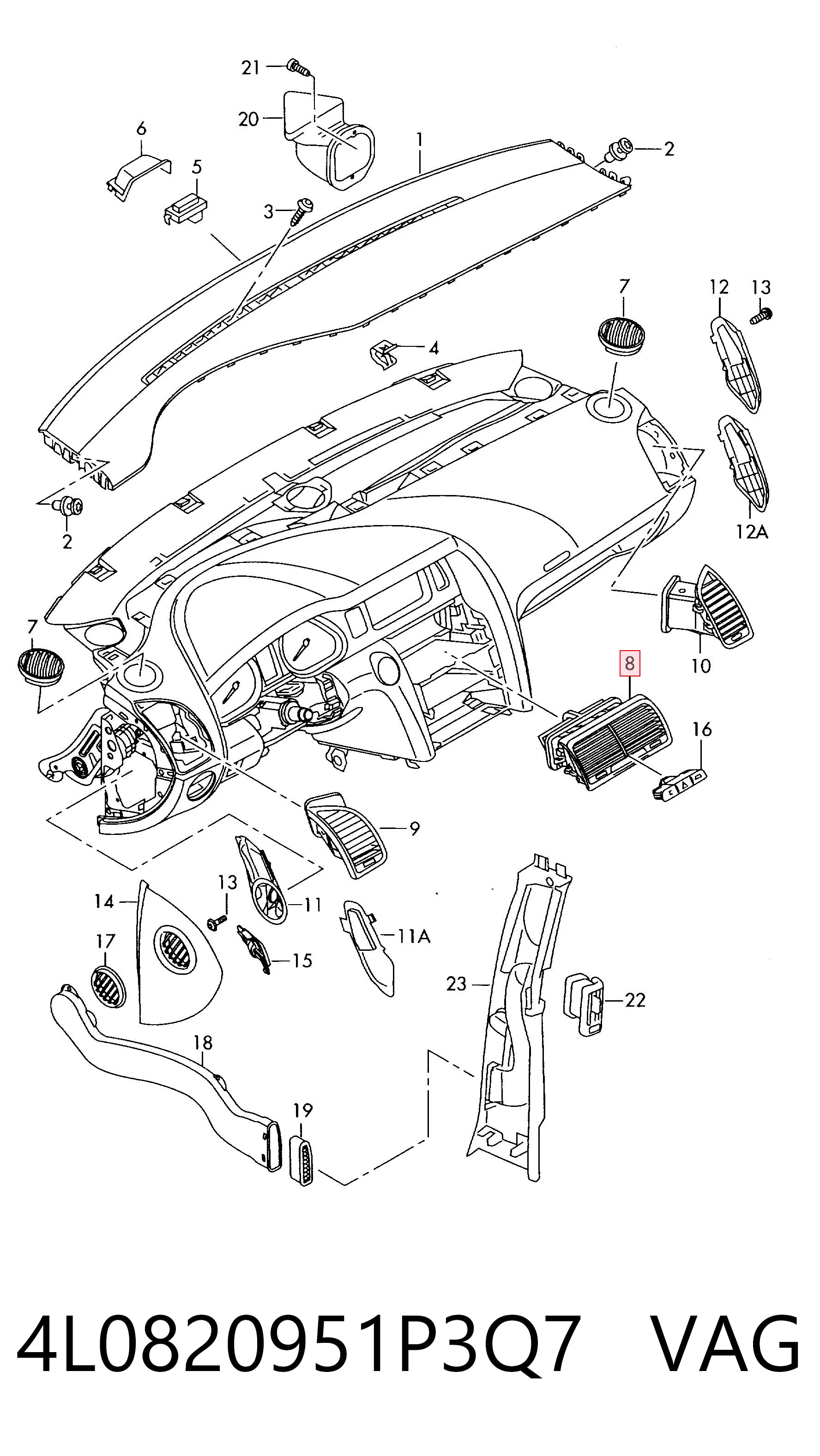 4L0820951P3Q7 VAG Решетка воздуховода