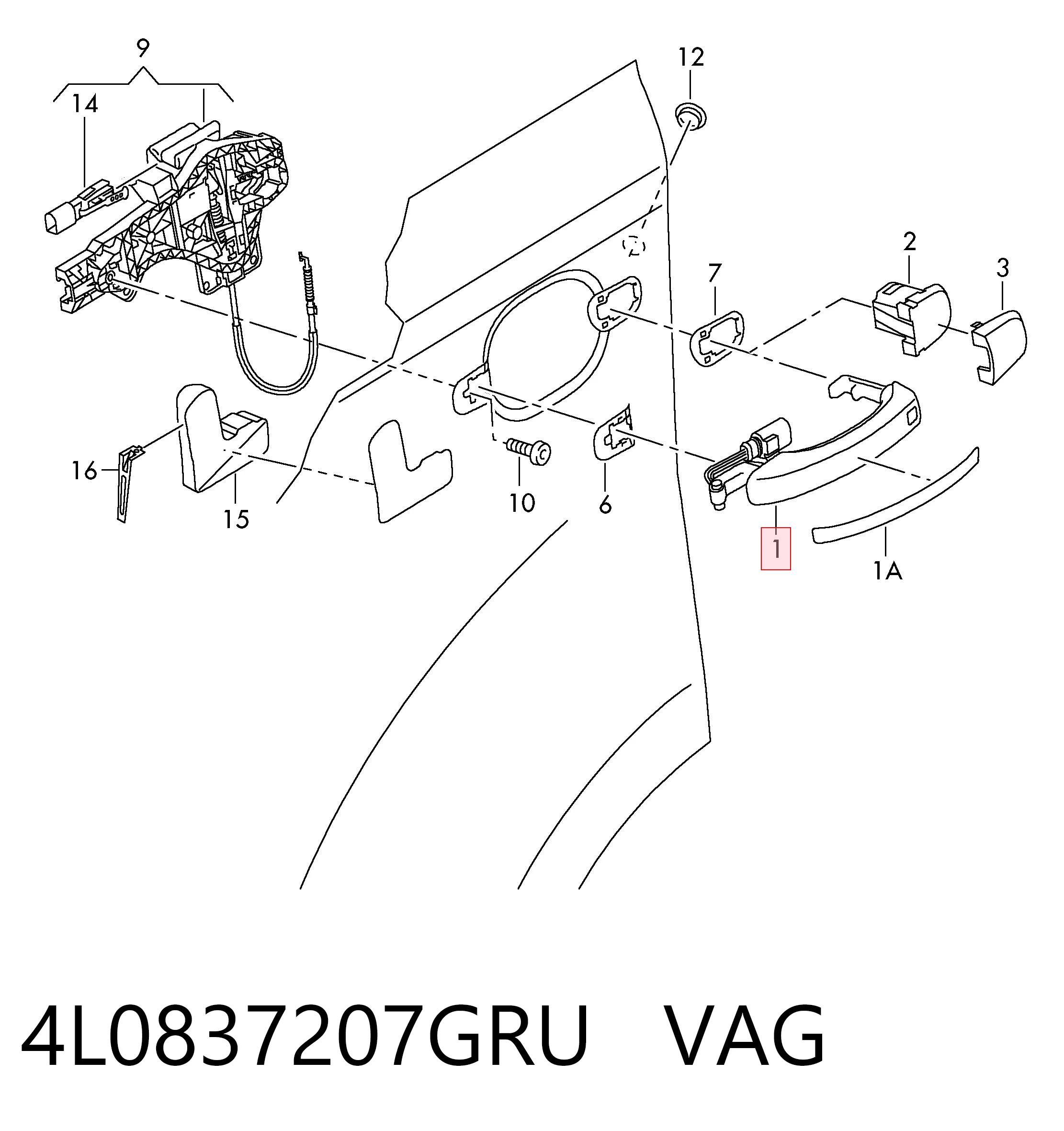 4L0837207GRU VAG Ручка передней двери, наружная