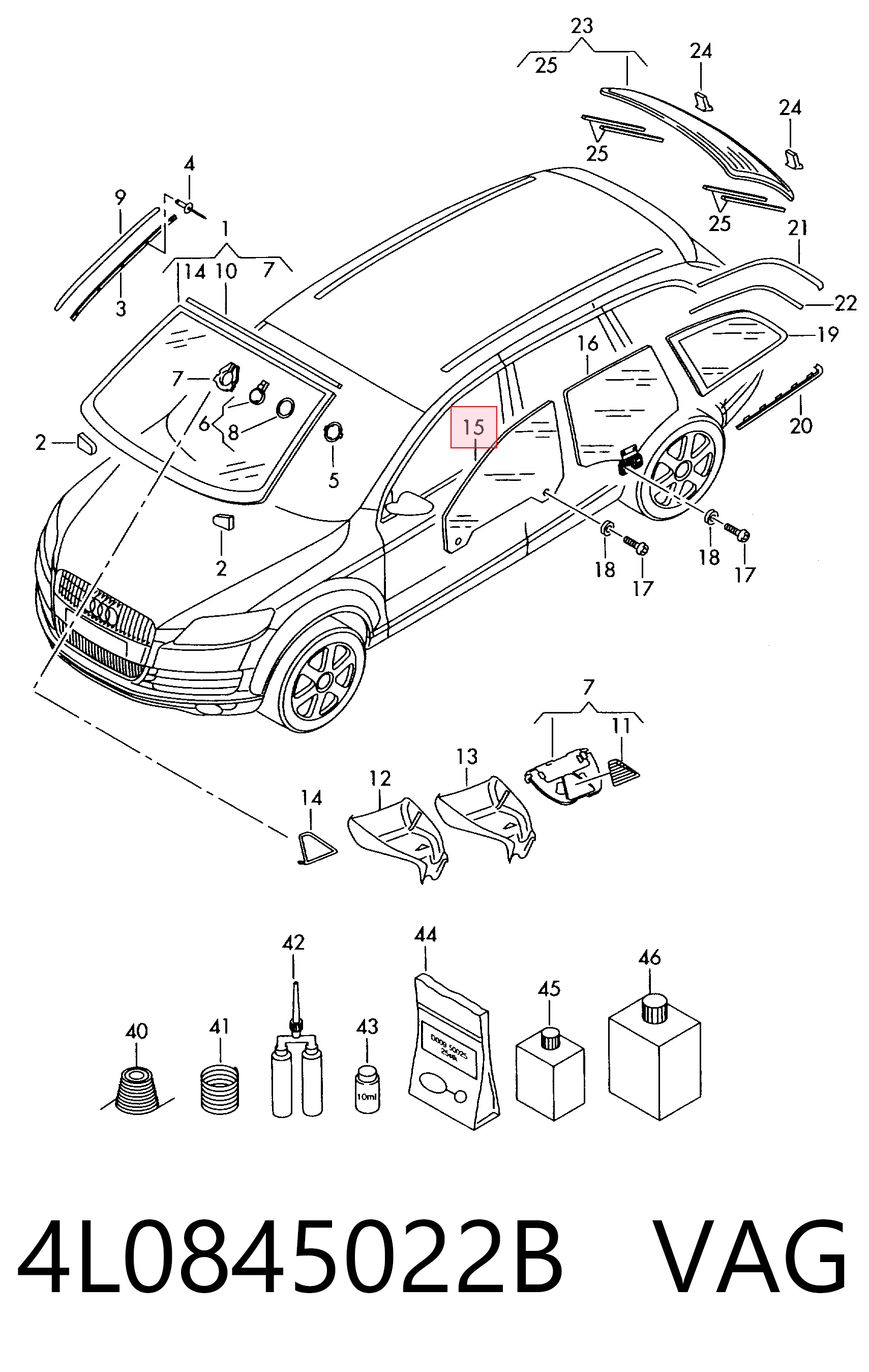 4L0845022B VAG Стекло передней двери, правой