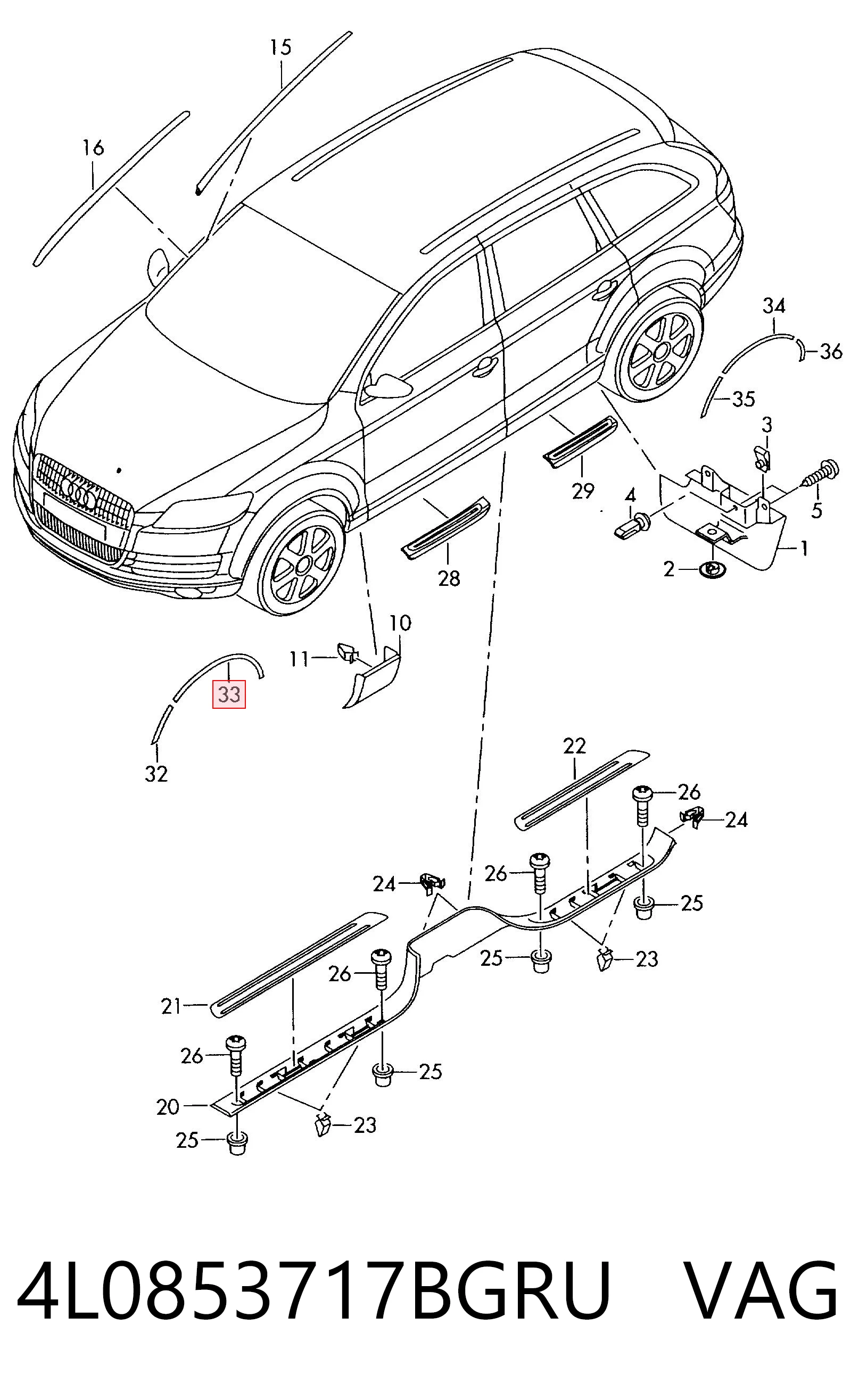 4L0853717BGRU VAG Молдинг арки крыла переднего, левый