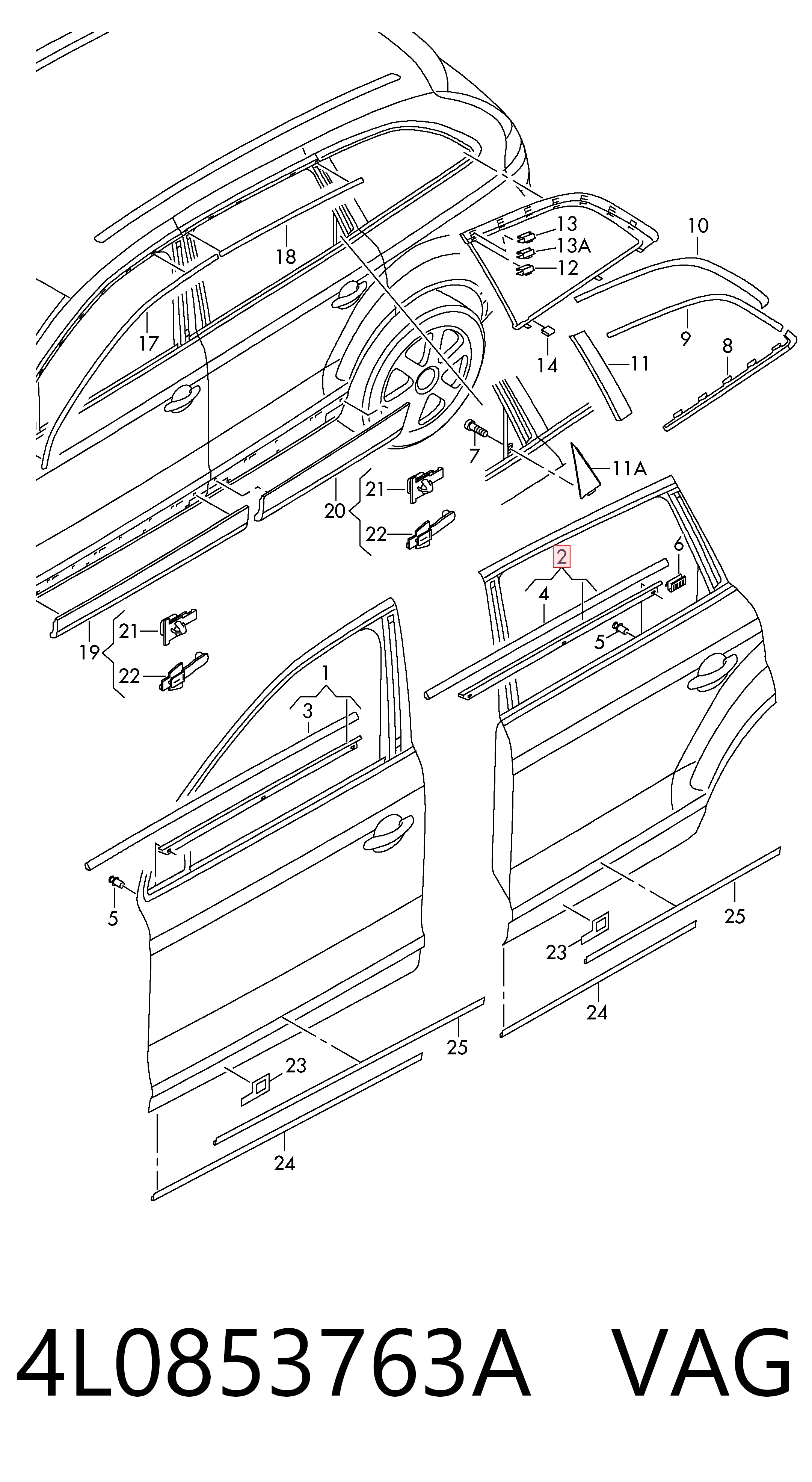 4L0853763A VAG Молдинг стекла заднего левый