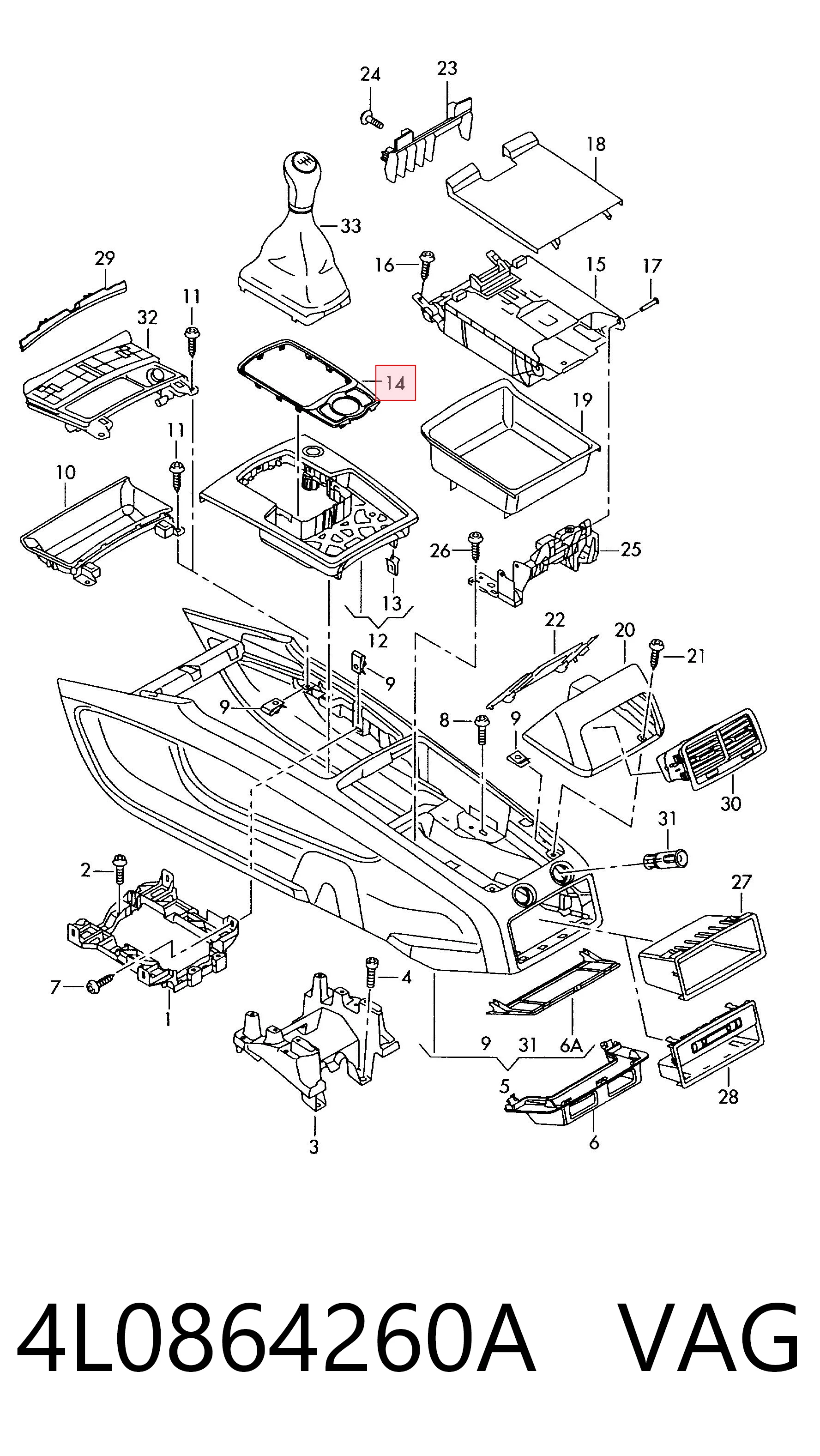 4L0864260A VAG Накладка селектора переключения передач