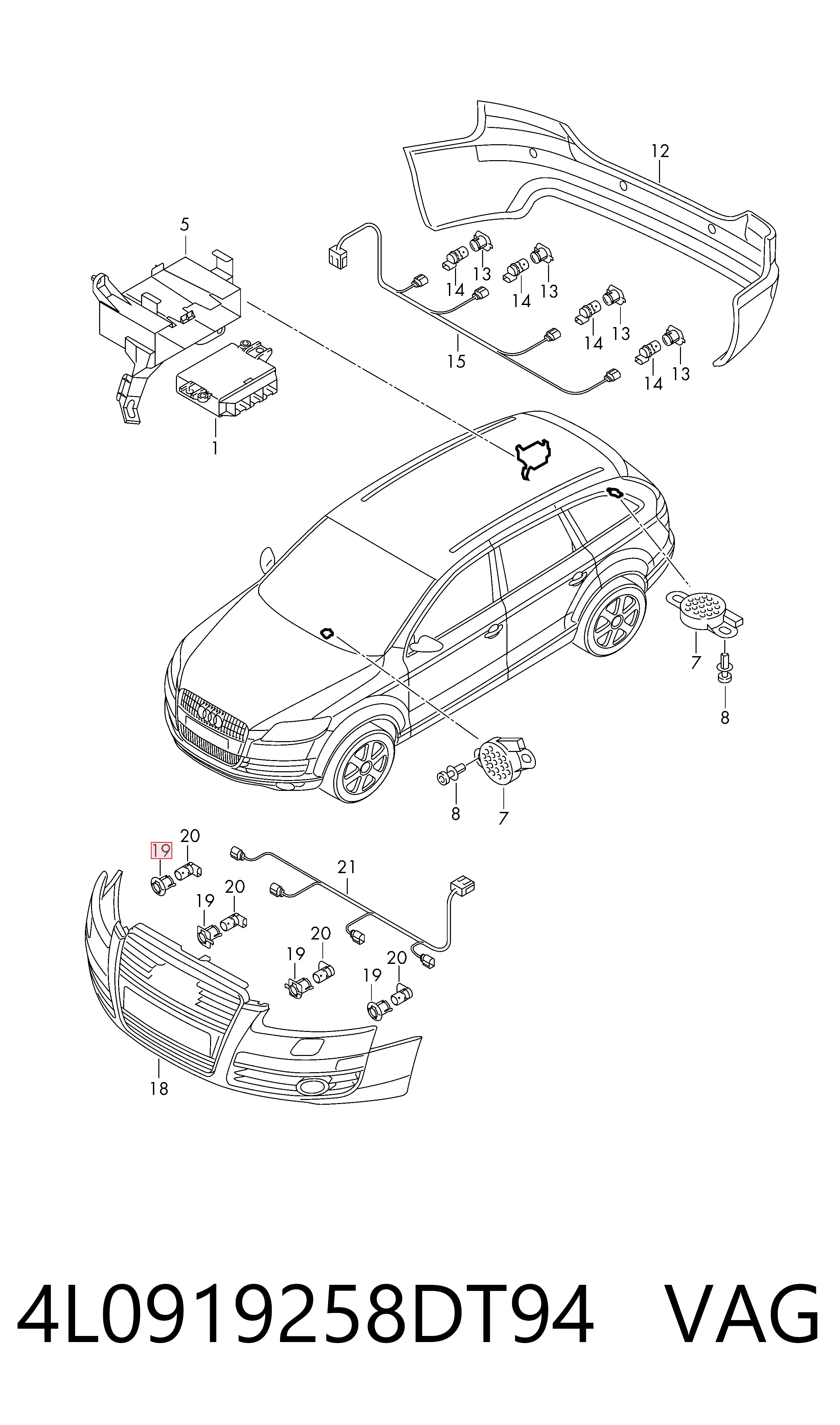 4L0919258DT94 VAG Кронштейн парктроника, передний боковой