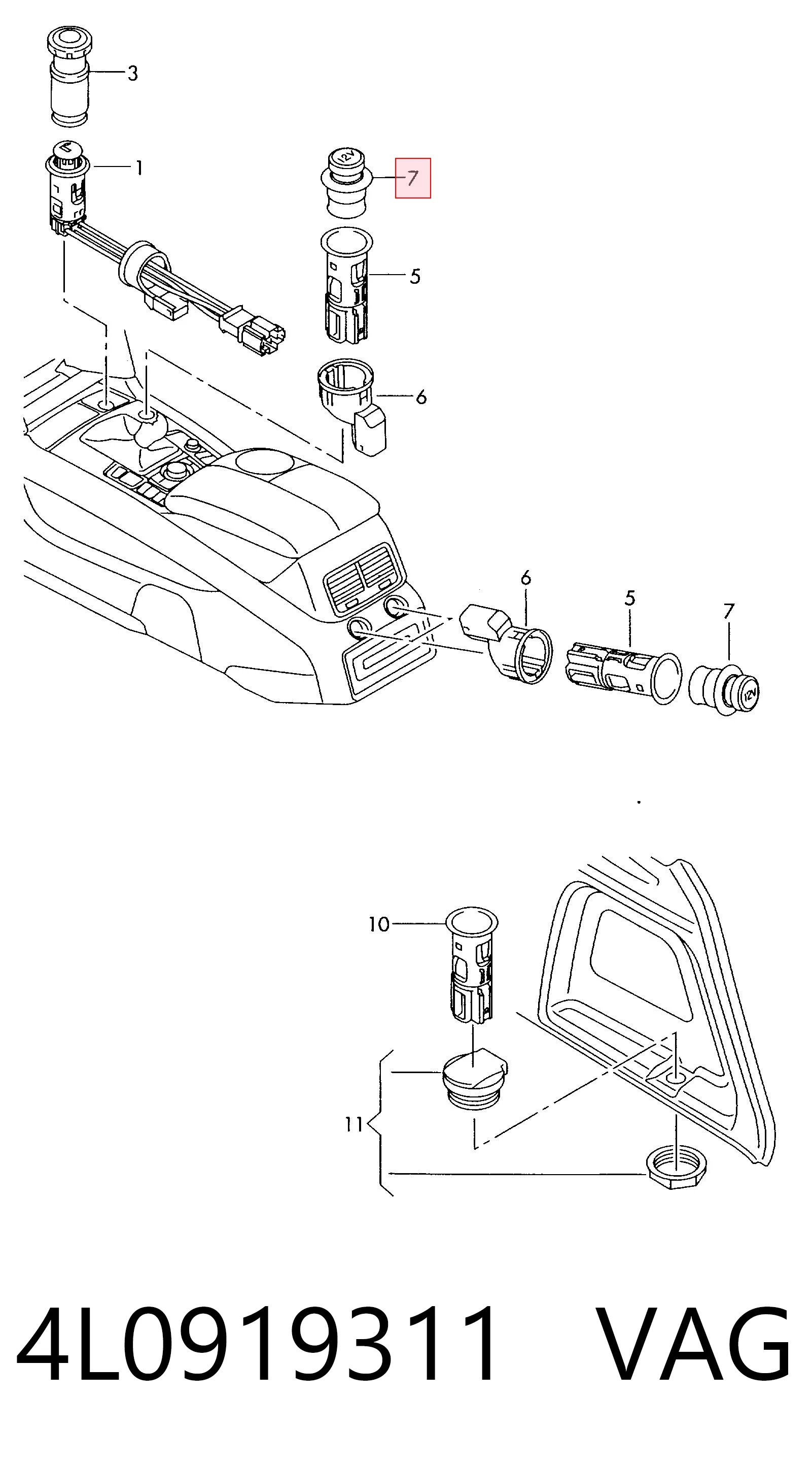 Розетка зажигалки Audi A6 C7 седан (4G2, 4GC) (2010 - 2019) цена, от 12.74 USD