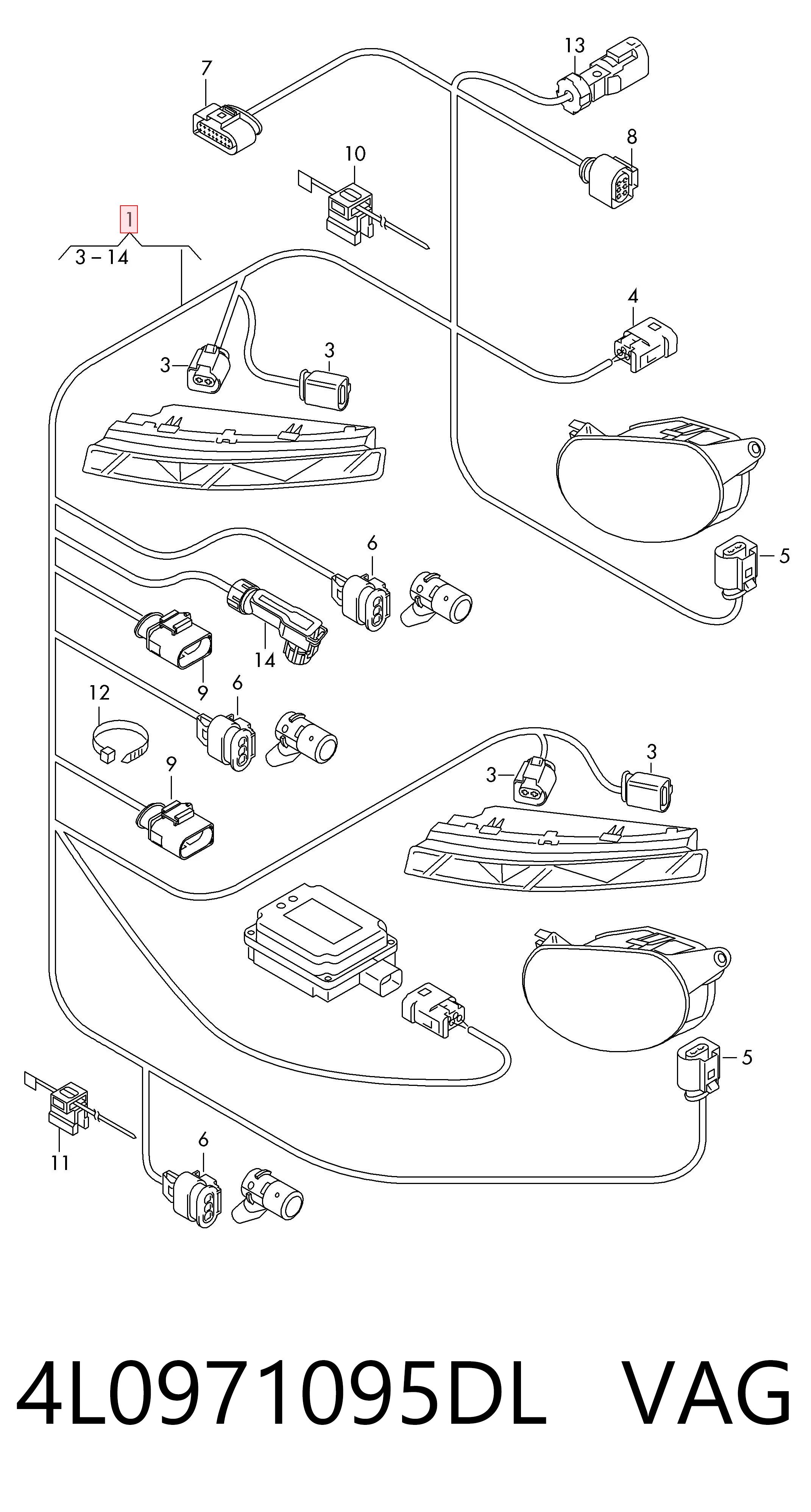 4L0971095DL VAG Проводка парктроника заднего