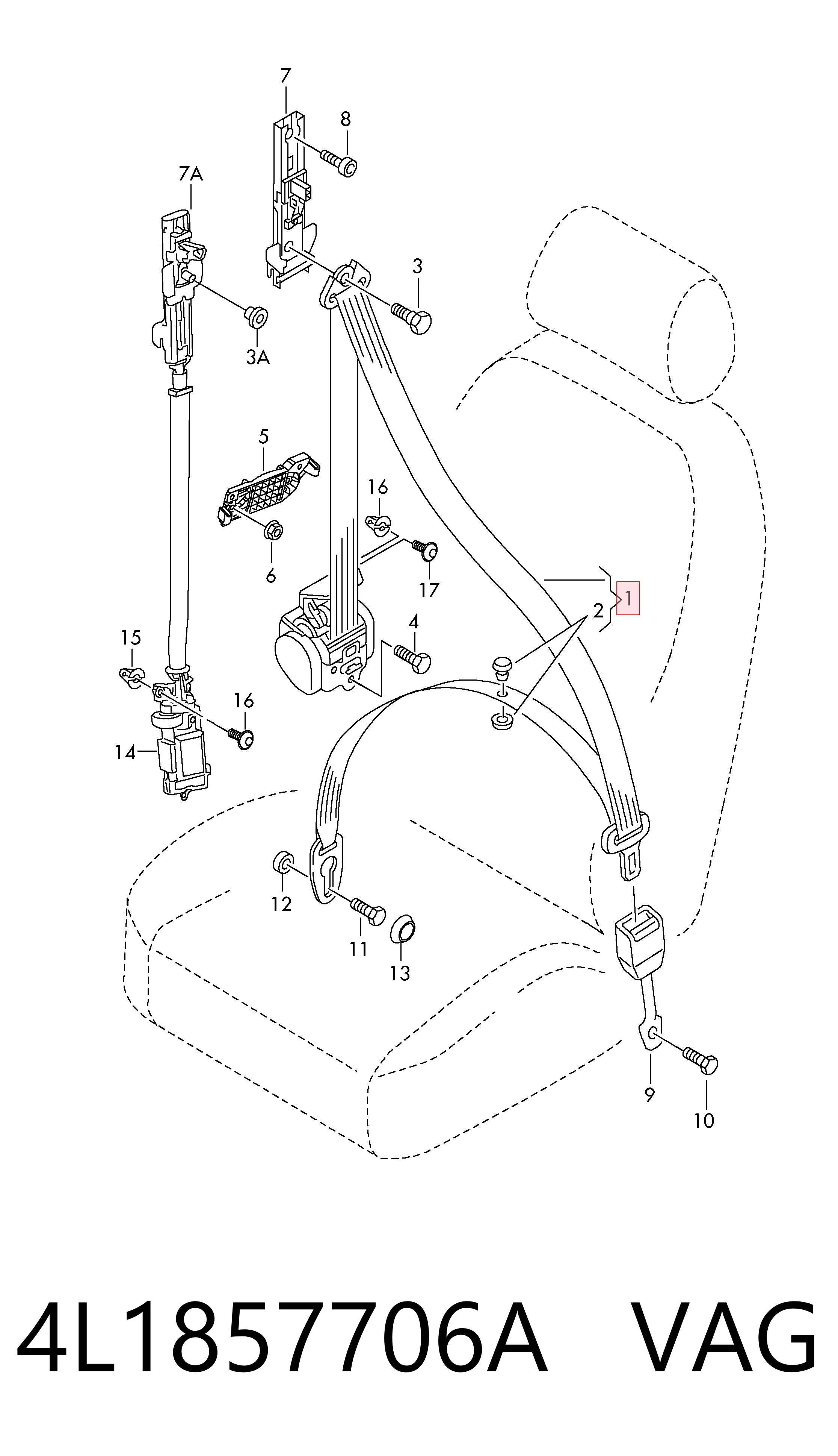 4L1857706A VAG Ремень безопасности передний правый