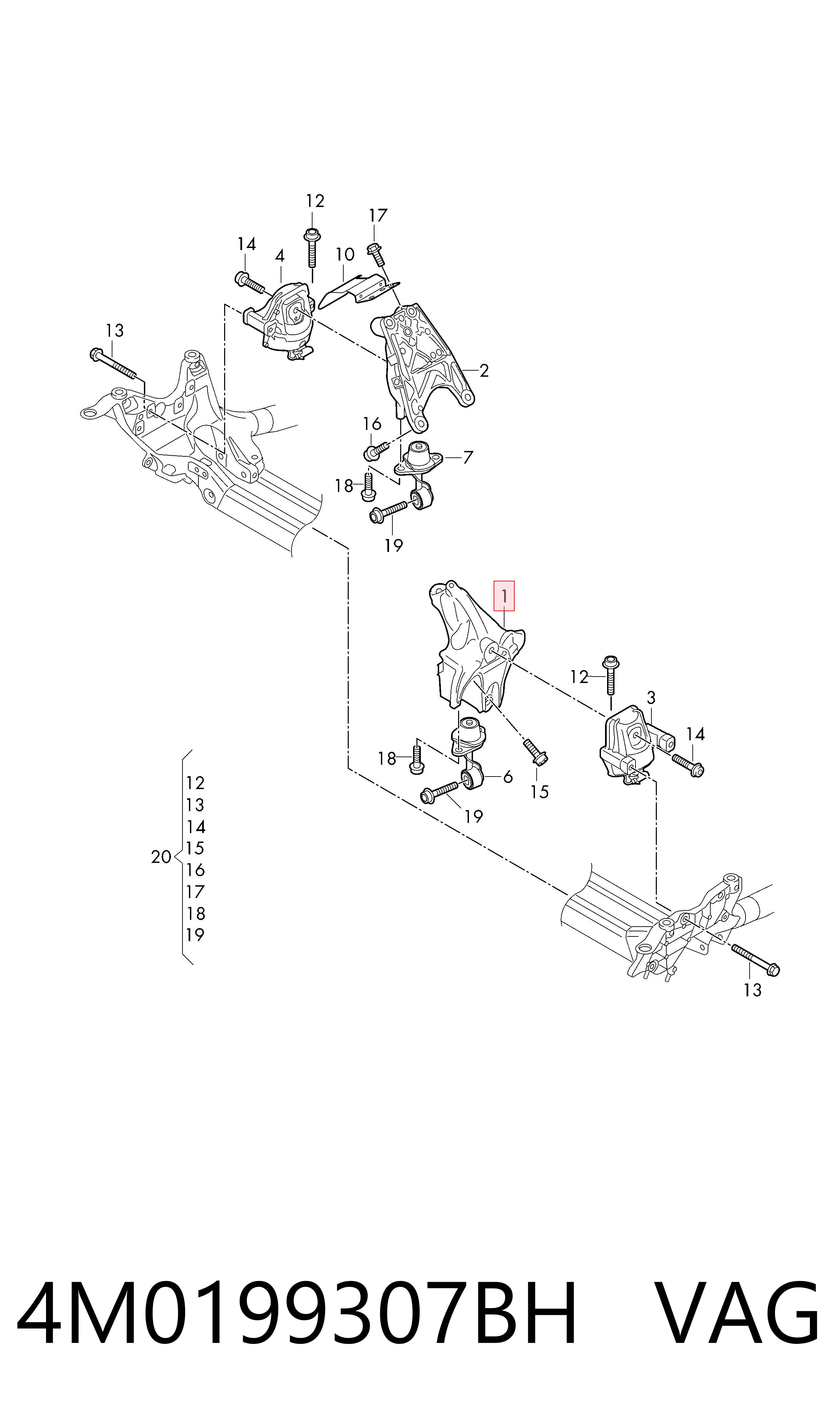 4M0199307BH VAG Кронштейн подушки (опоры) двигателя левой