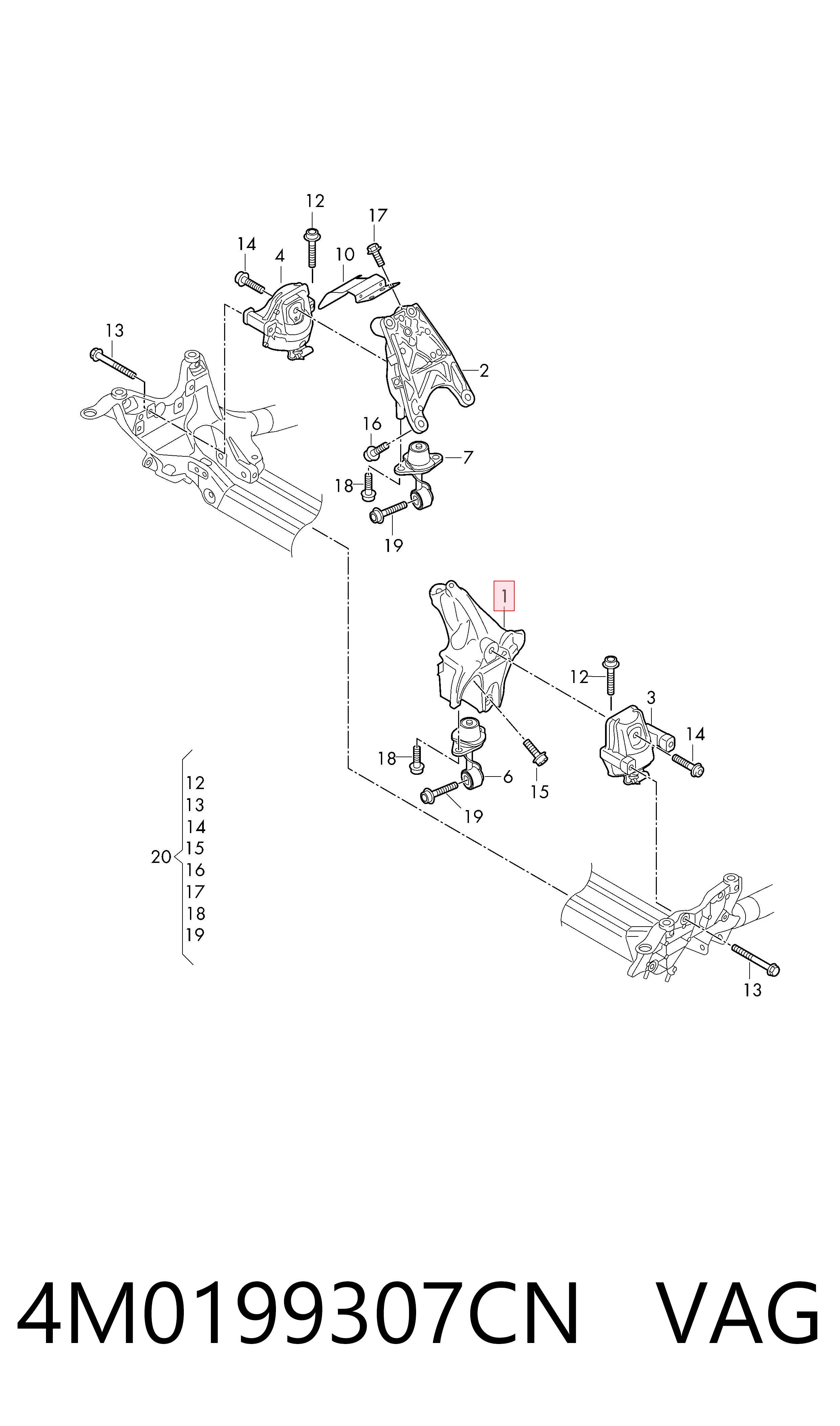 4M0199307CN VAG Кронштейн подушки (опоры) двигателя левой