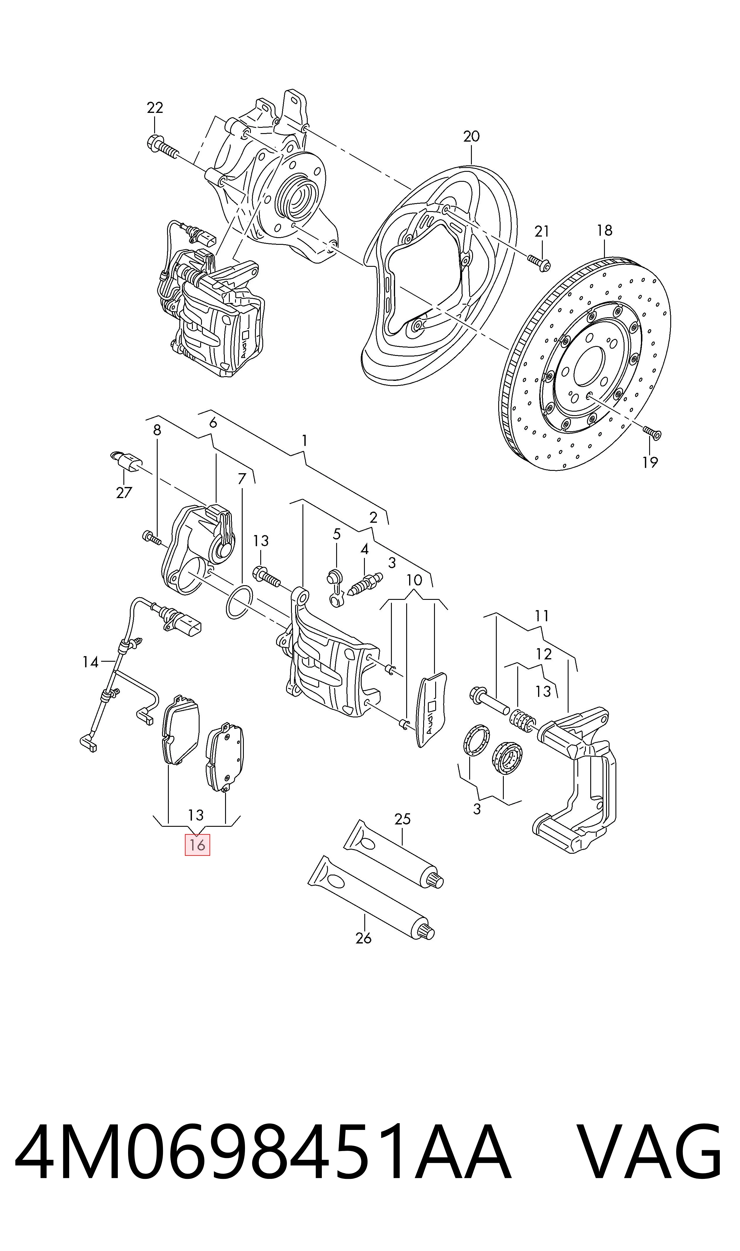 Задние тормозные колодки 4M0698451AA Bentley