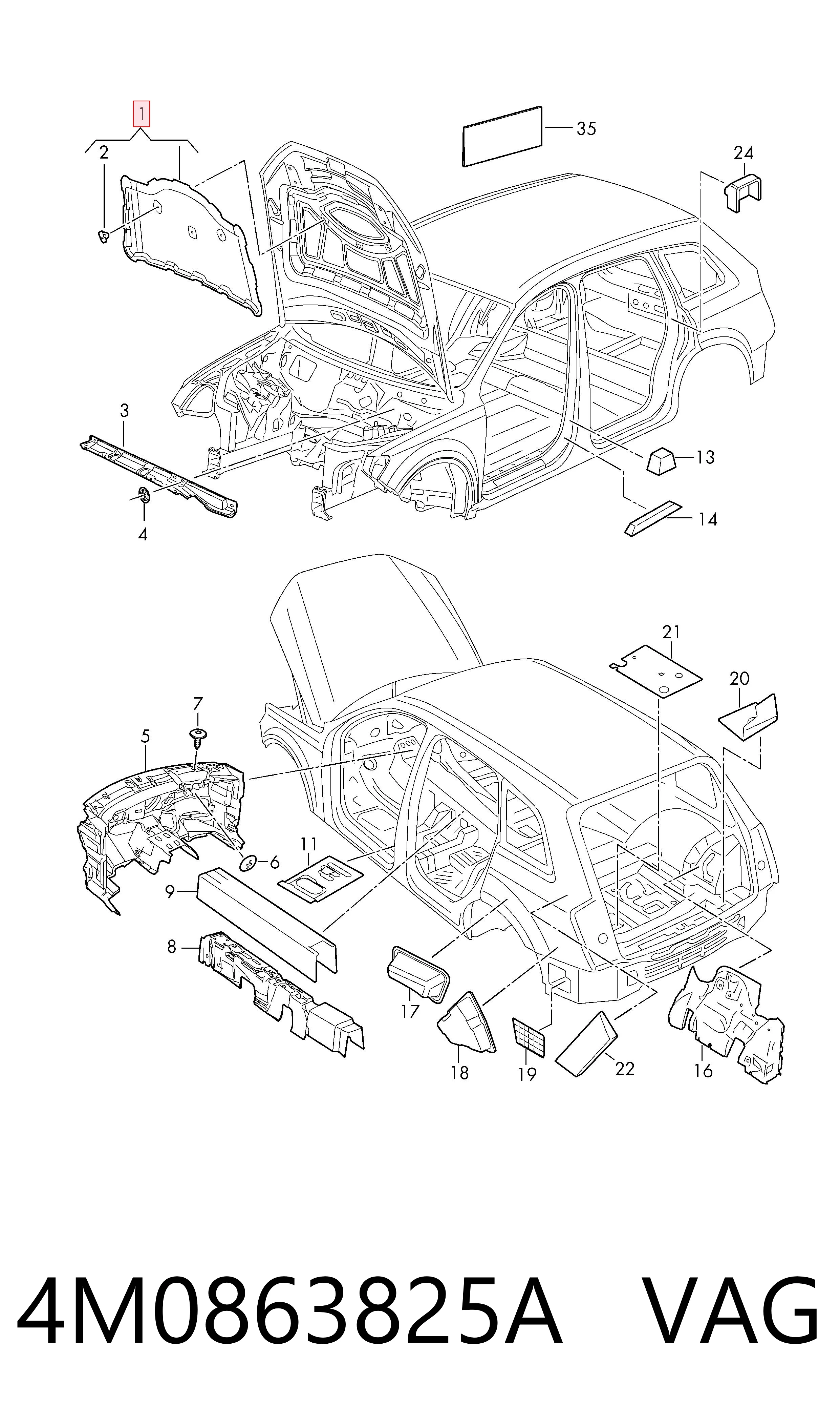 Шумка капота на Audi Q7  4MB, 4MG, 4MQ