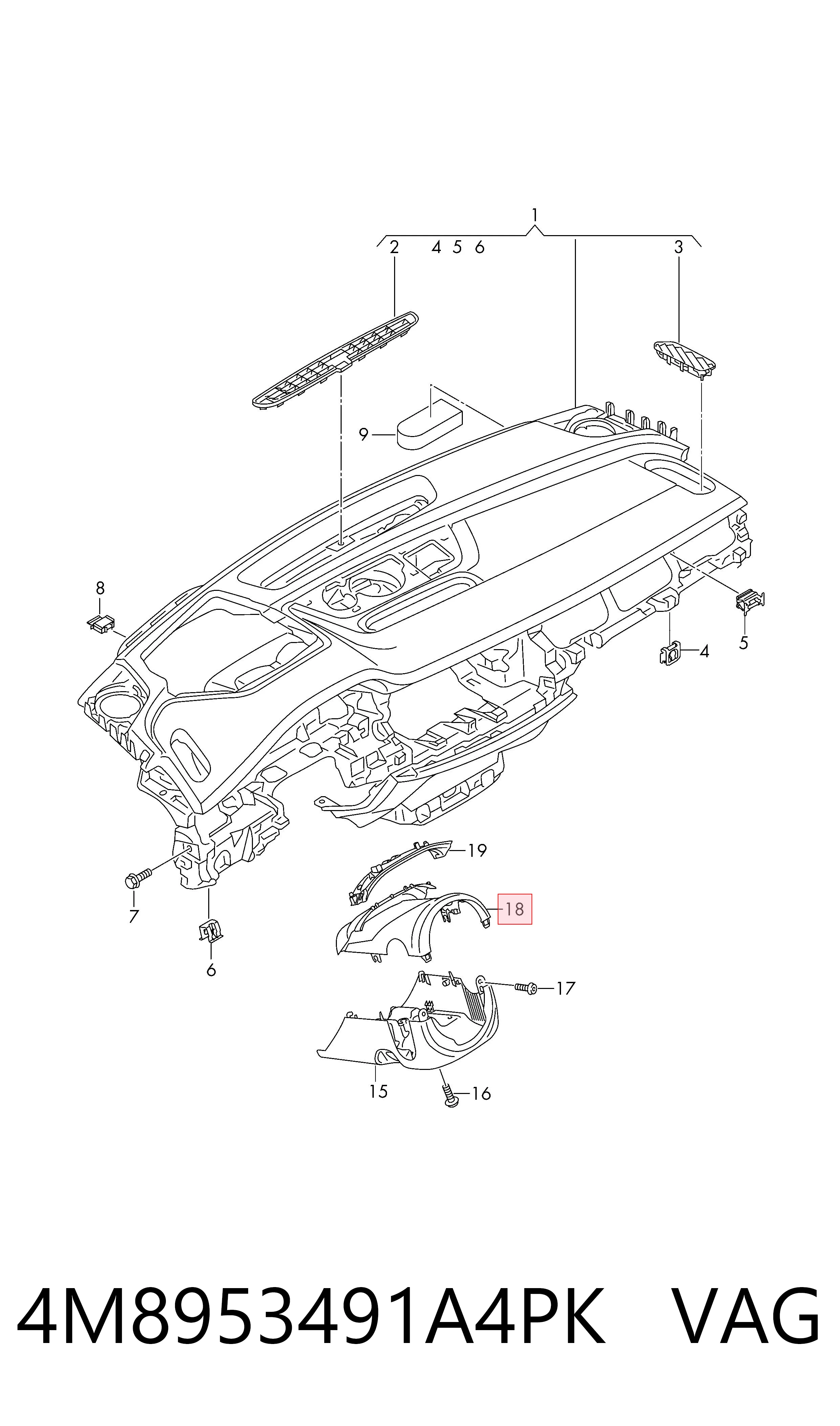 4M8953491A4PK VAG Накладка рулевой колонки